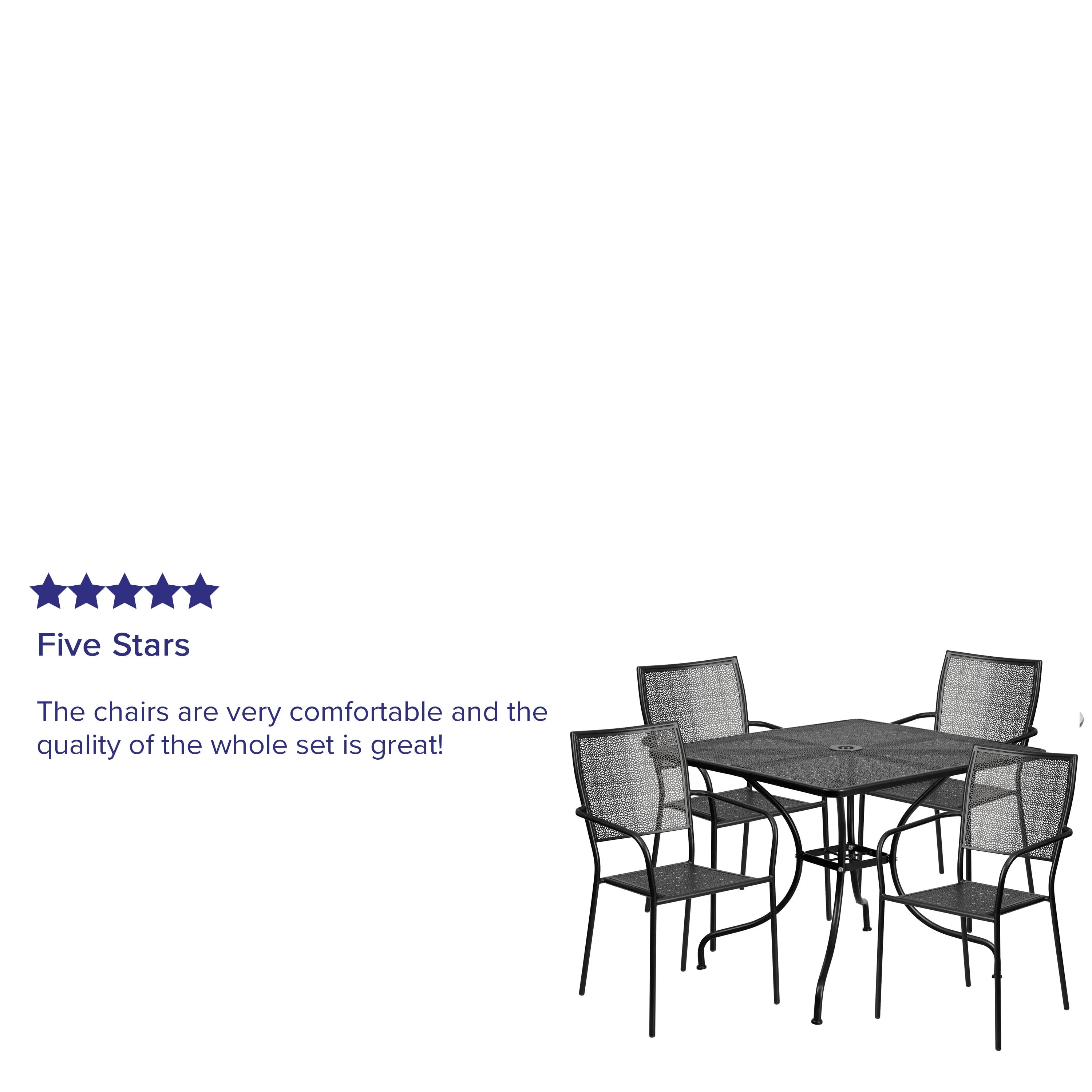 Oia Commercial Grade 35.5" Square Indoor-Outdoor Steel Patio Table Set with 4 Square Back Chairs