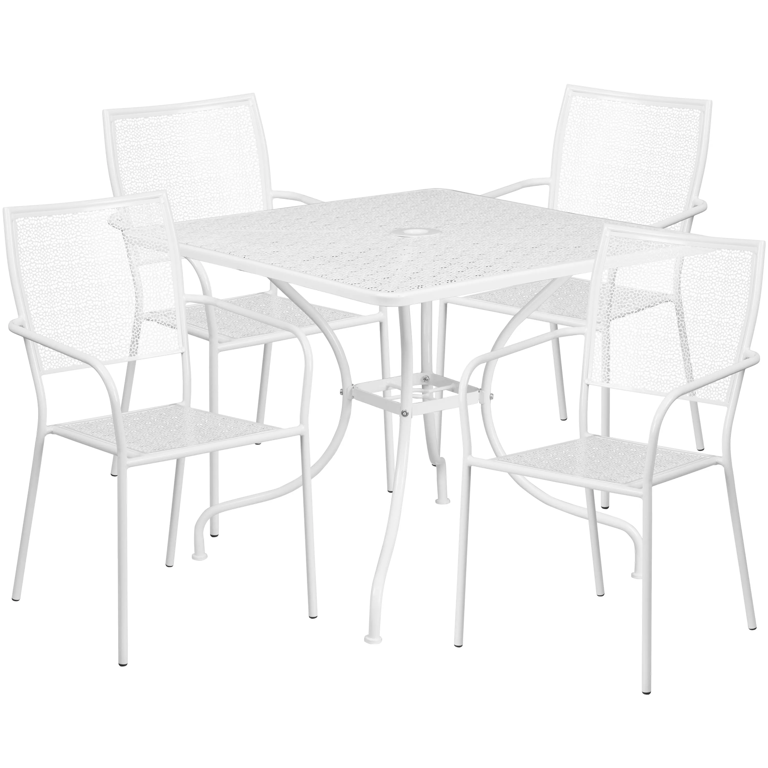 Oia Commercial Grade 35.5" Square Indoor-Outdoor Steel Patio Table Set with 4 Square Back Chairs