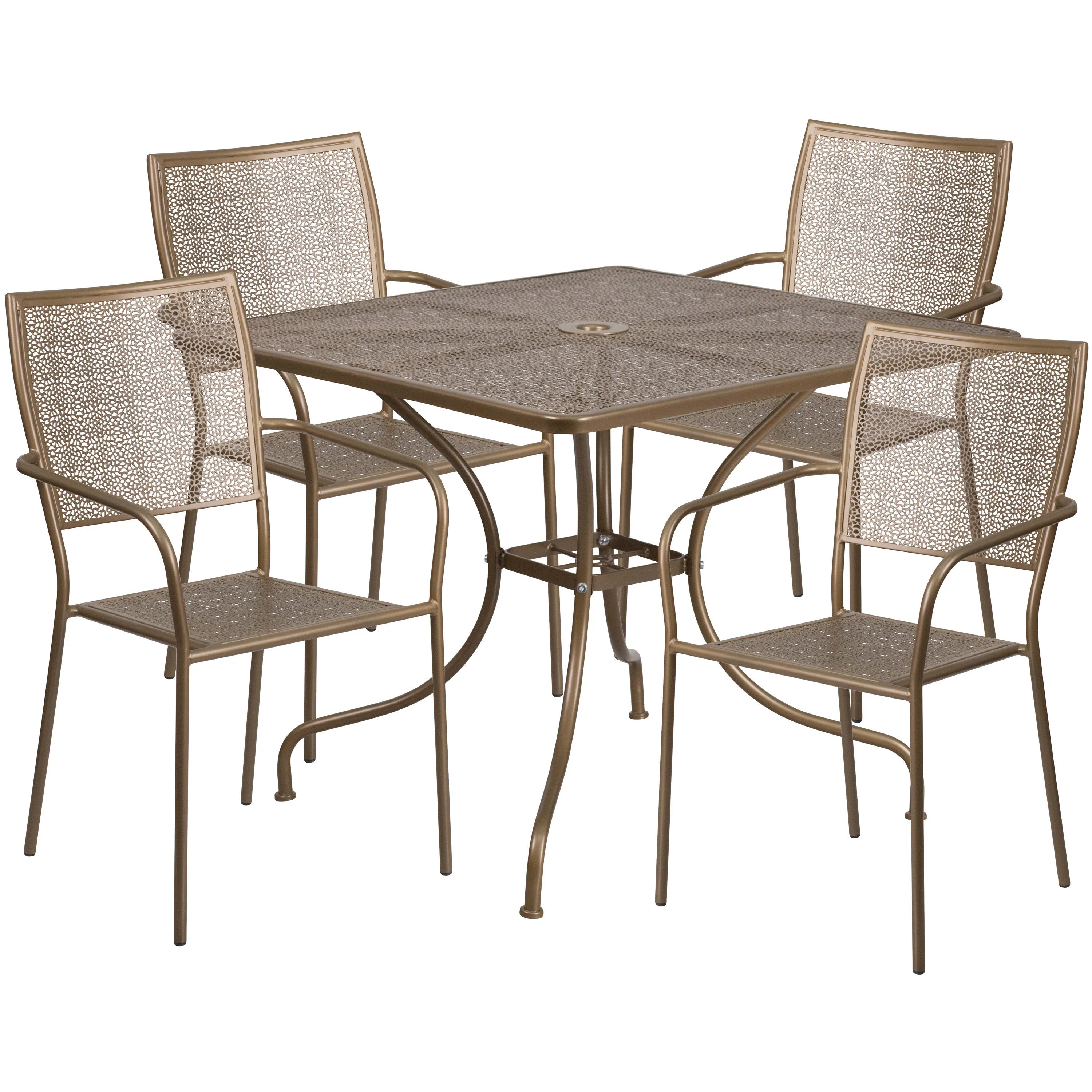 Oia Commercial Grade 35.5" Square Indoor-Outdoor Steel Patio Table Set with 4 Square Back Chairs