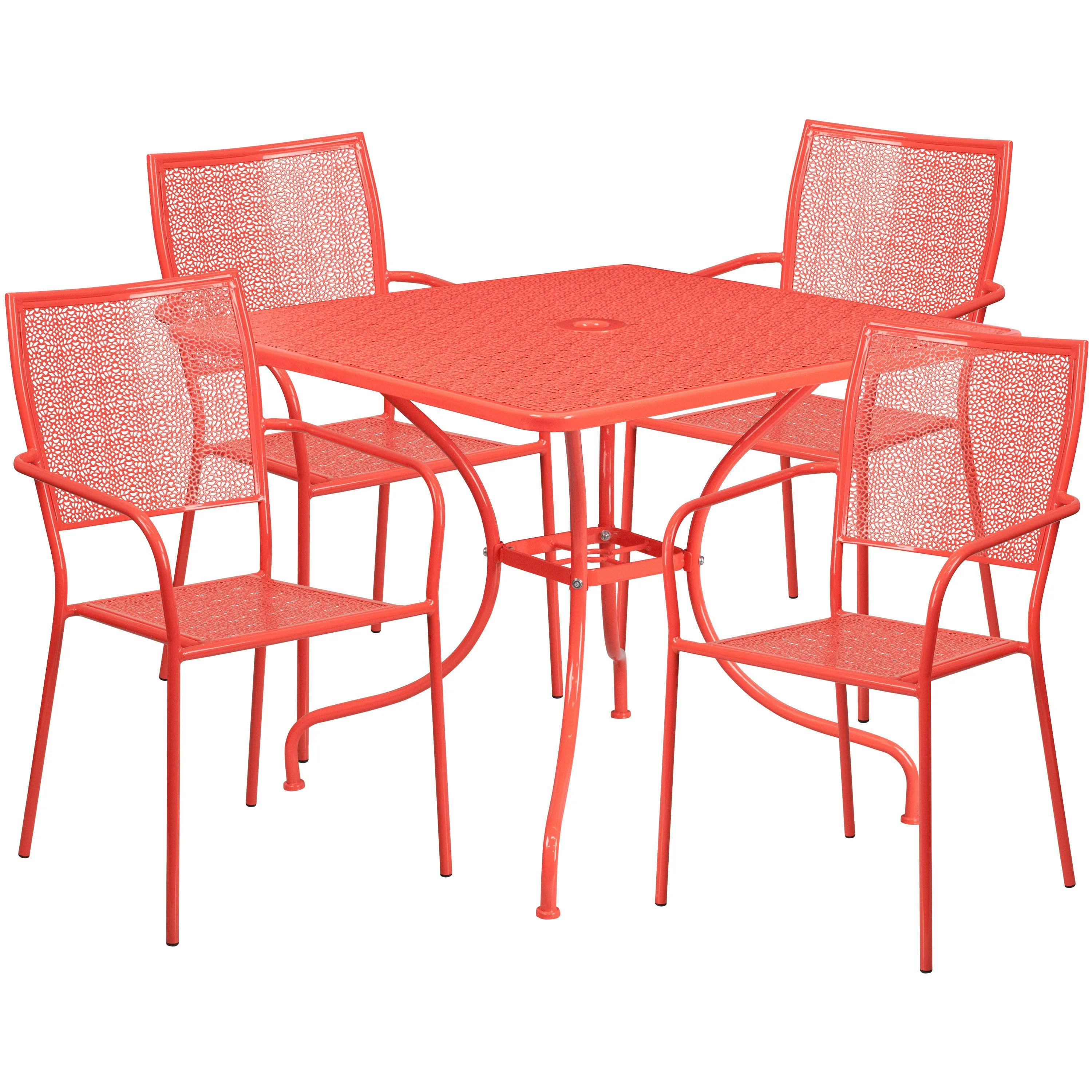 Oia Commercial Grade 35.5" Square Indoor-Outdoor Steel Patio Table Set with 4 Square Back Chairs