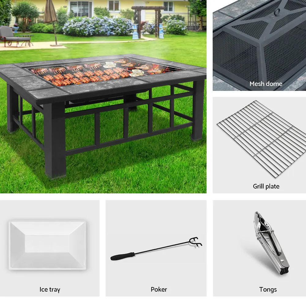 Outdoor Fire Pit BBQ Table Firepit Fireplace Barbeque Ice Pits Heater 3 IN 1