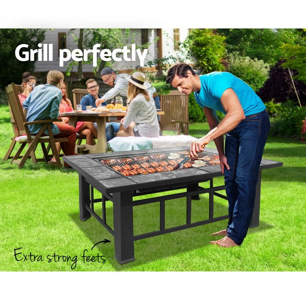 Outdoor Fire Pit BBQ Table Firepit Fireplace Barbeque Ice Pits Heater 3 IN 1