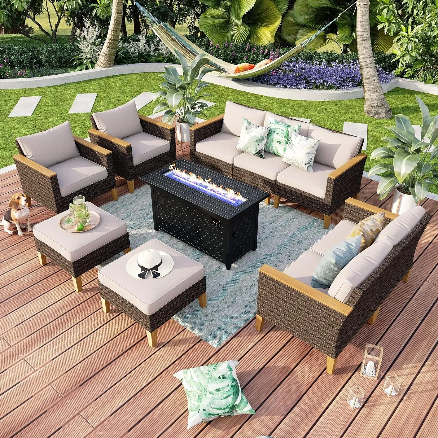 Patio Furniture Set, All-Weather Rattan Patio Conversation Set Outdoor Sectional Sofa for Garden