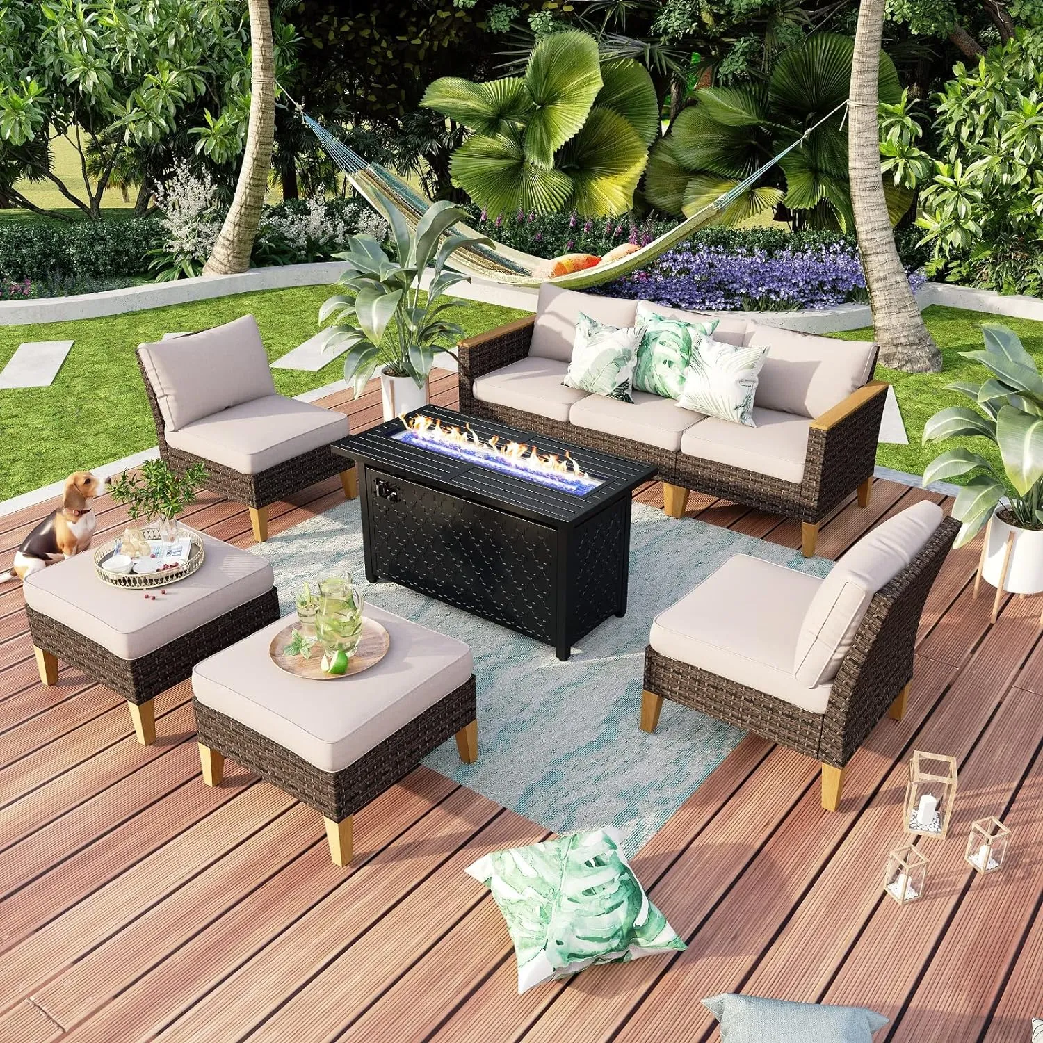 Patio Furniture Set, All-Weather Rattan Patio Conversation Set Outdoor Sectional Sofa for Garden