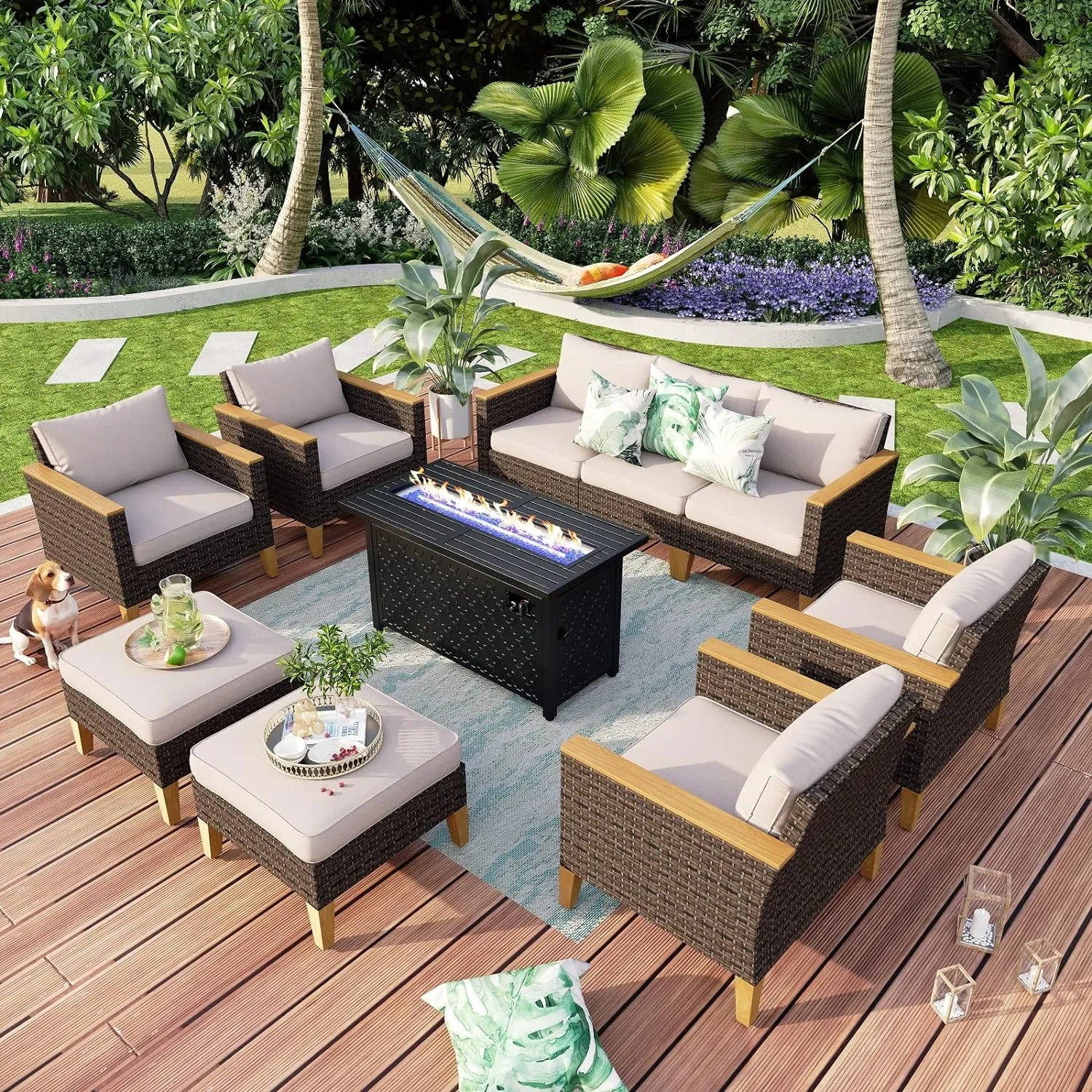 Patio Furniture Set, All-Weather Rattan Patio Conversation Set Outdoor Sectional Sofa for Garden