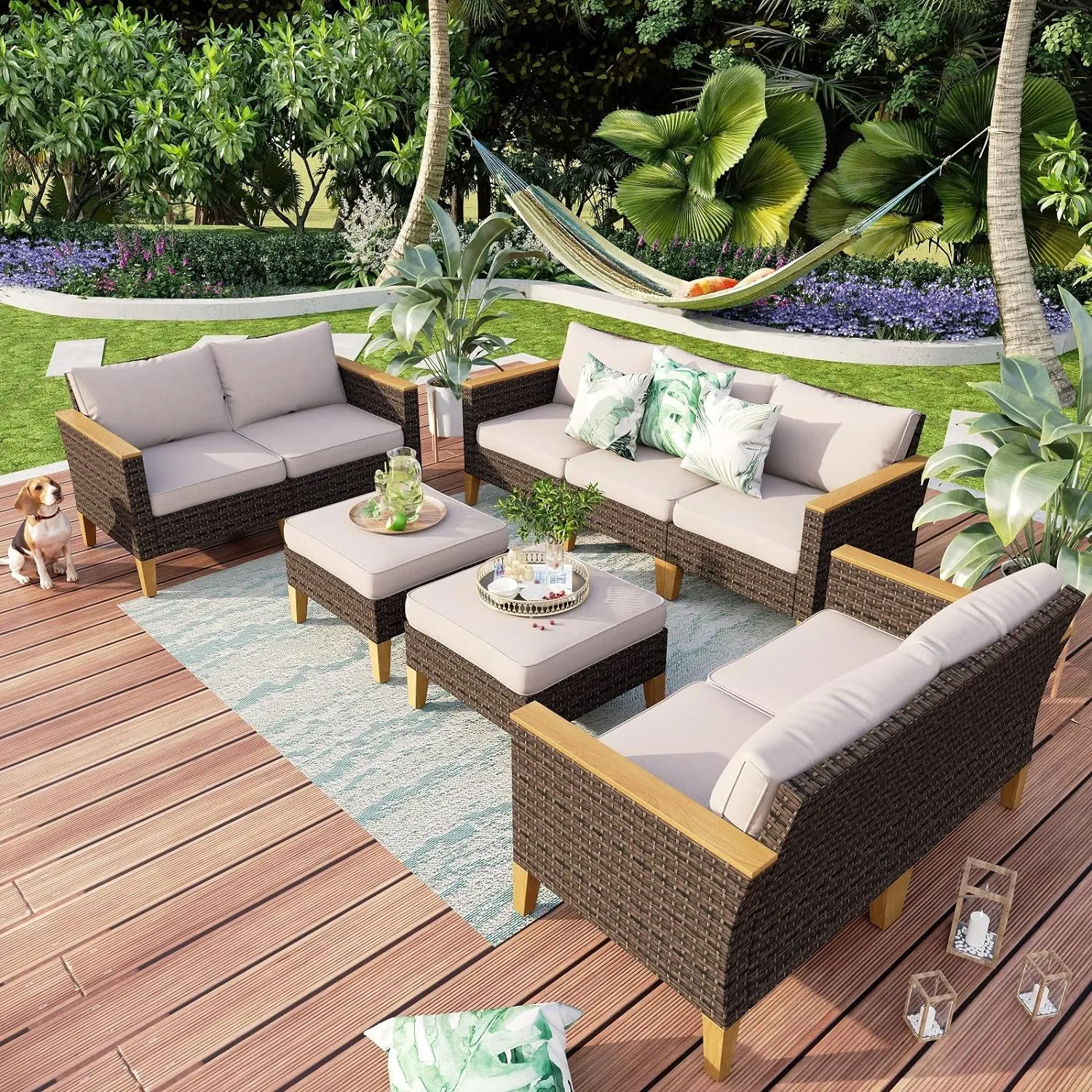 Patio Furniture Set, All-Weather Rattan Patio Conversation Set Outdoor Sectional Sofa for Garden