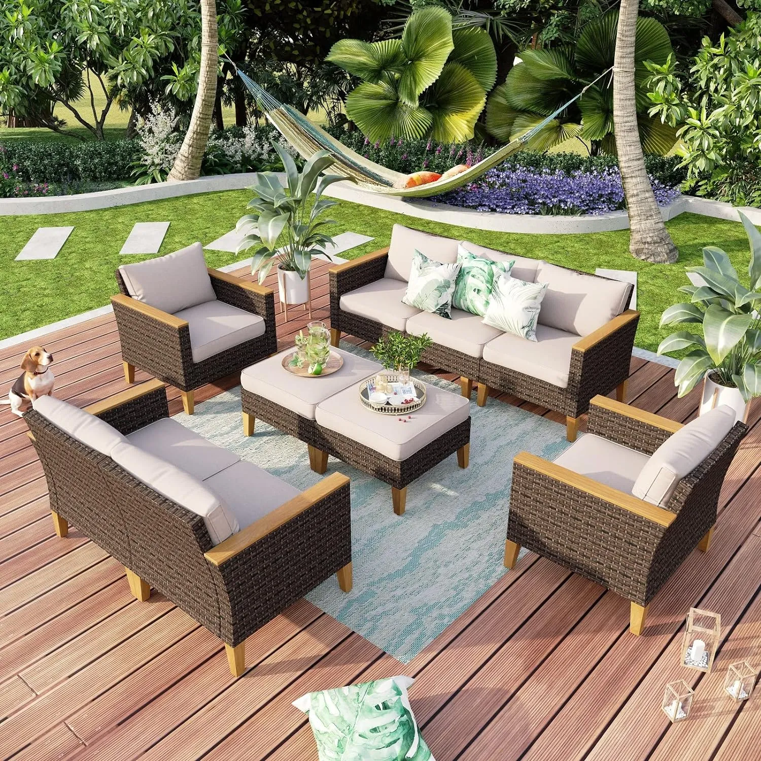 Patio Furniture Set, All-Weather Rattan Patio Conversation Set Outdoor Sectional Sofa for Garden