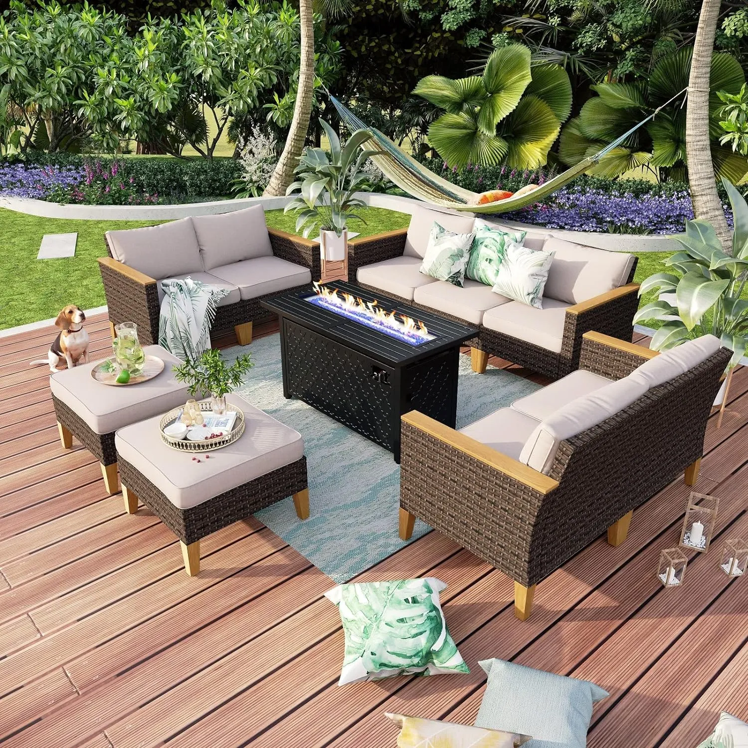 Patio Furniture Set, All-Weather Rattan Patio Conversation Set Outdoor Sectional Sofa for Garden