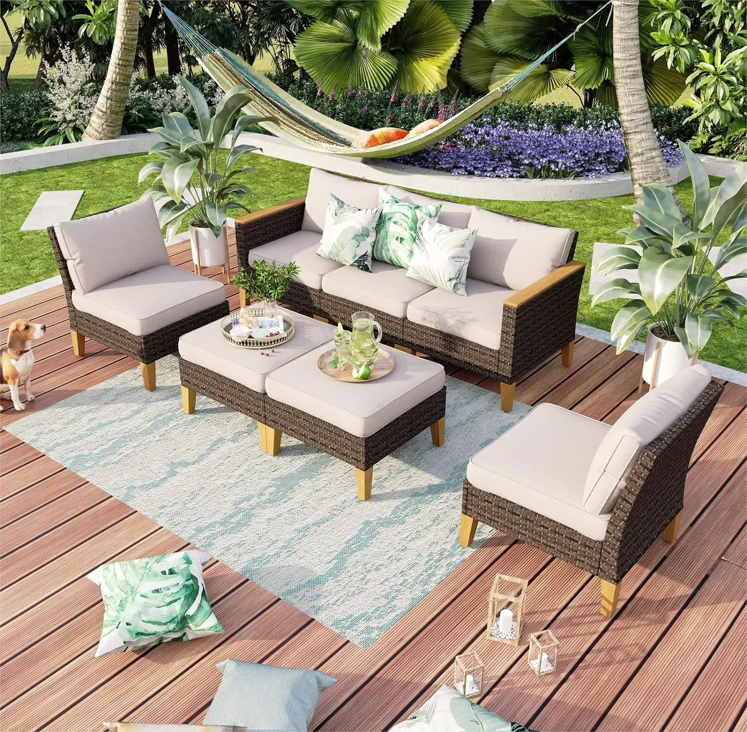 Patio Furniture Set, All-Weather Rattan Patio Conversation Set Outdoor Sectional Sofa for Garden