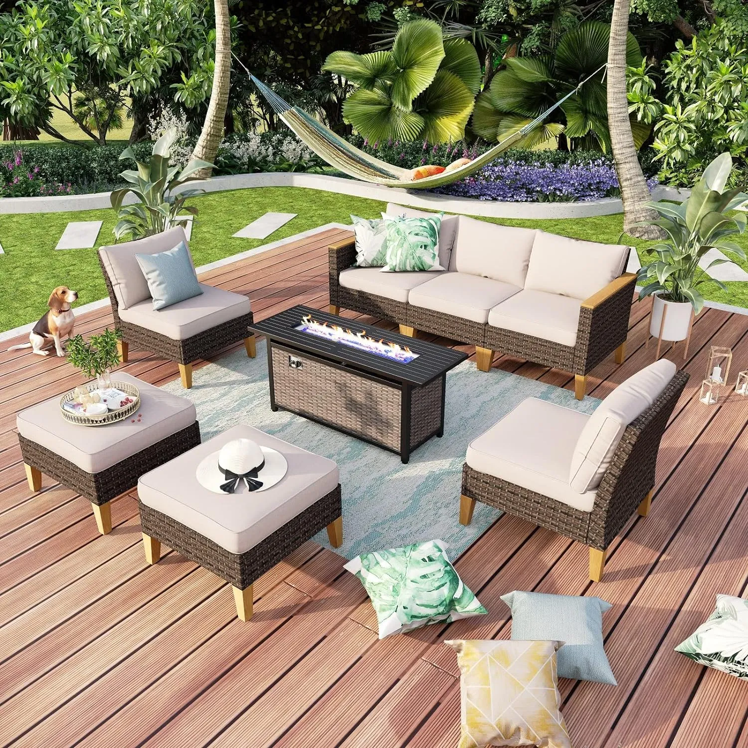 Patio Furniture Set, All-Weather Rattan Patio Conversation Set Outdoor Sectional Sofa for Garden