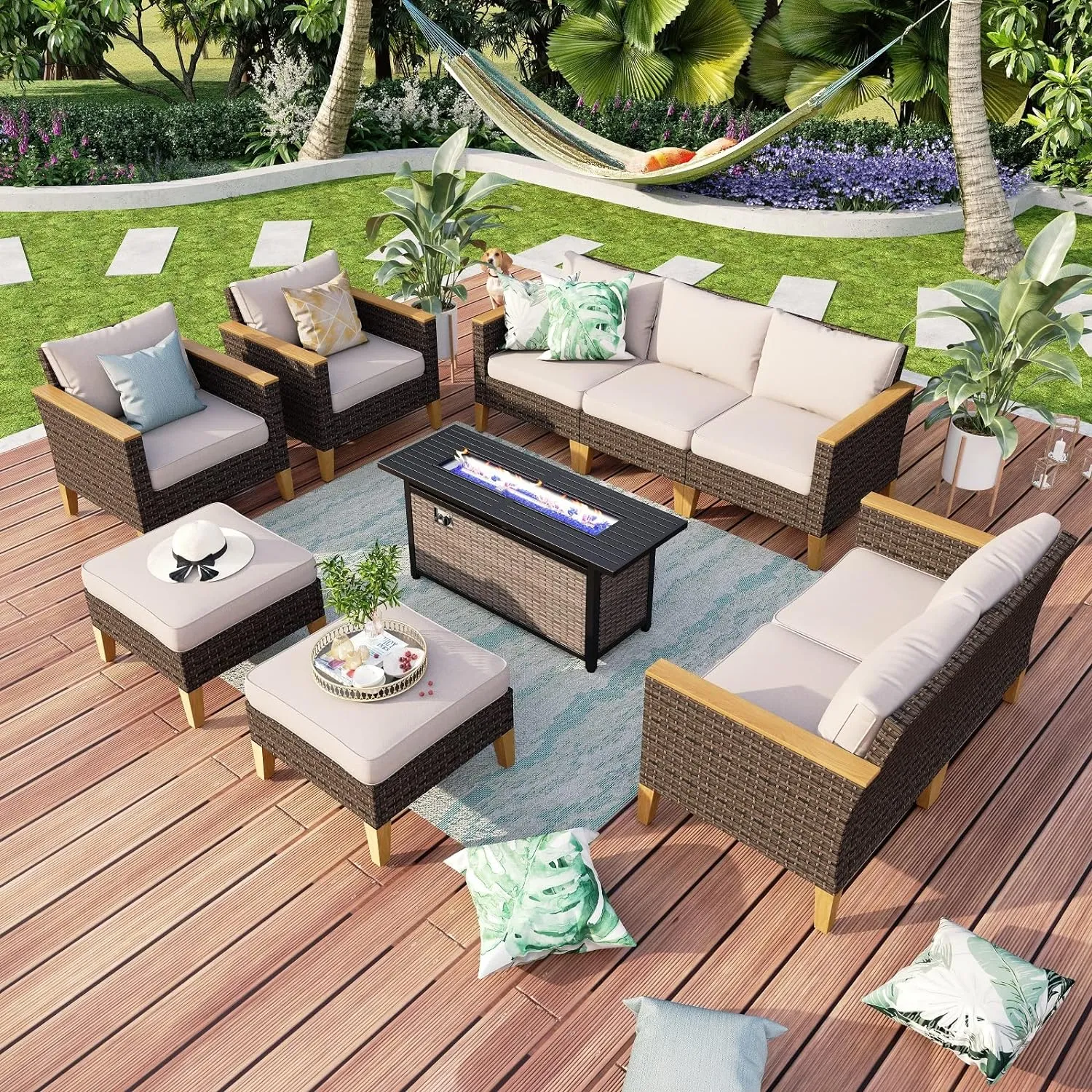 Patio Furniture Set, All-Weather Rattan Patio Conversation Set Outdoor Sectional Sofa for Garden