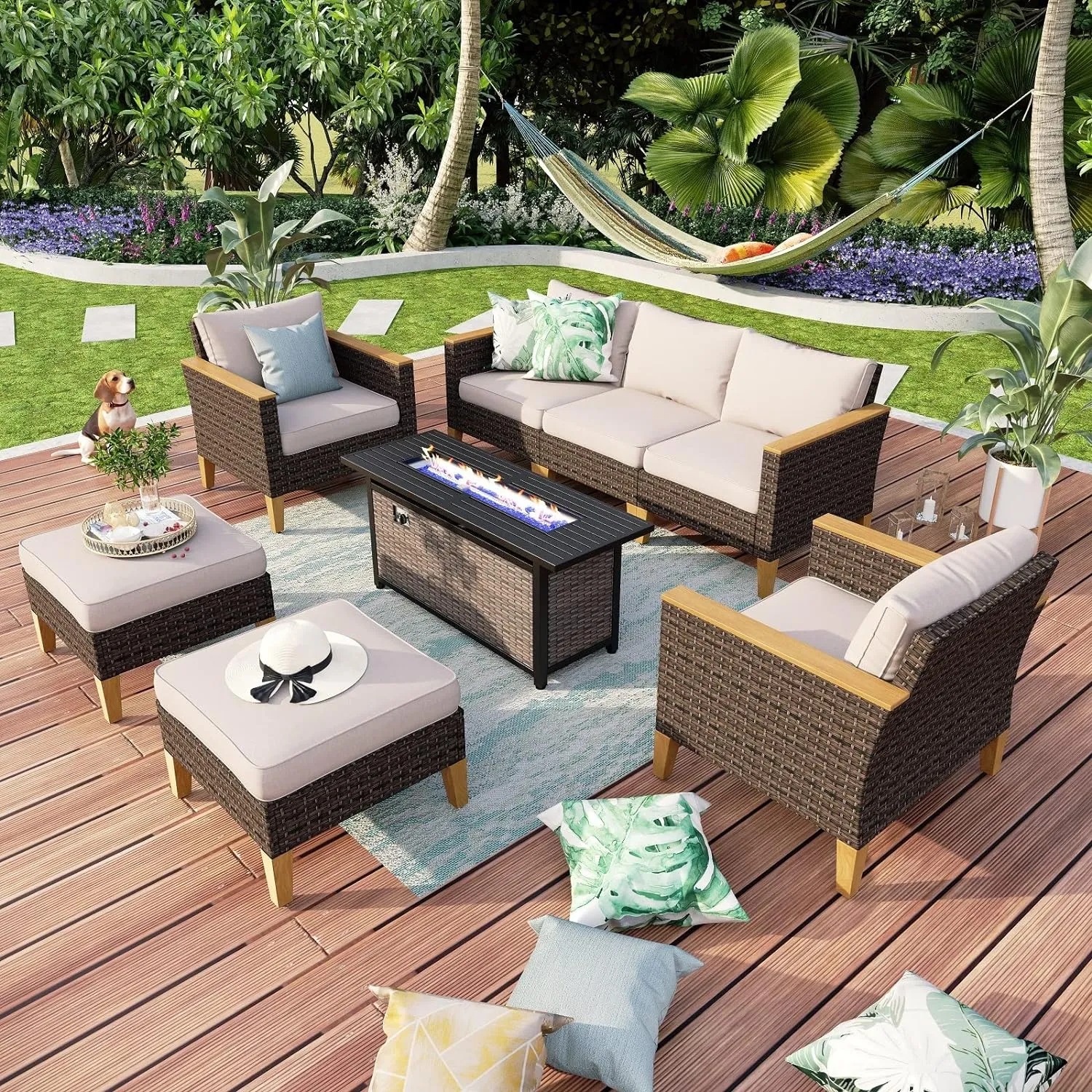 Patio Furniture Set, All-Weather Rattan Patio Conversation Set Outdoor Sectional Sofa for Garden