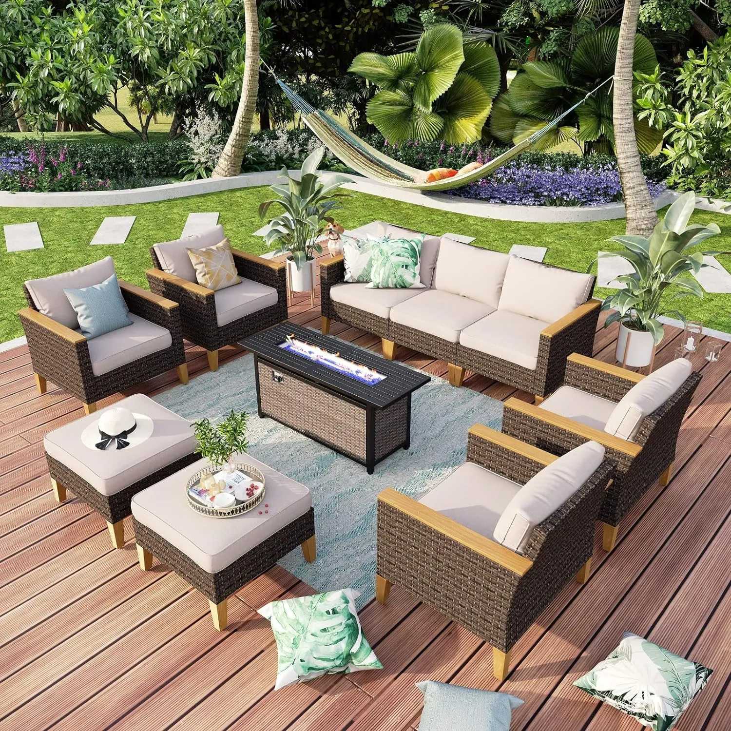 Patio Furniture Set, All-Weather Rattan Patio Conversation Set Outdoor Sectional Sofa for Garden