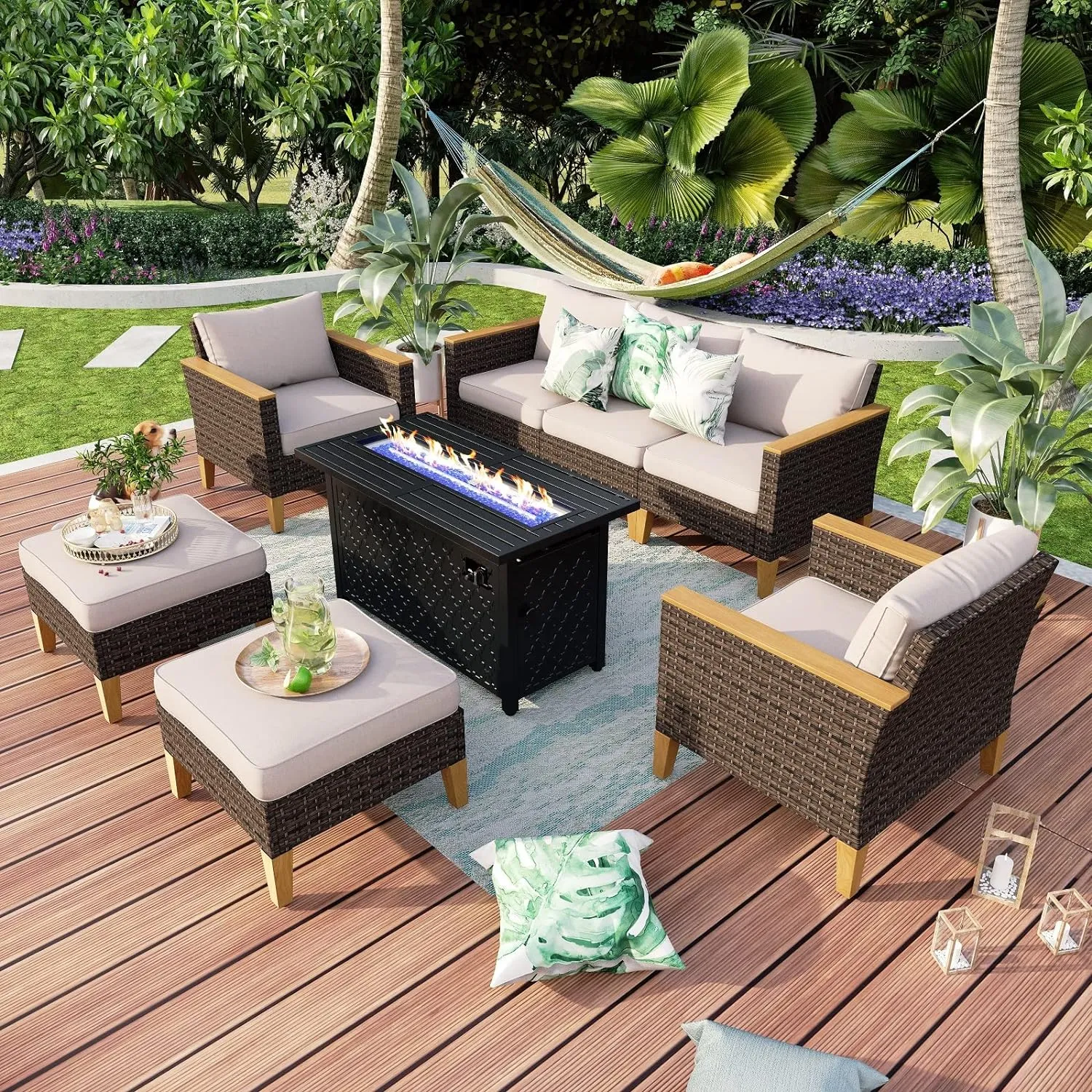 Patio Furniture Set, All-Weather Rattan Patio Conversation Set Outdoor Sectional Sofa for Garden