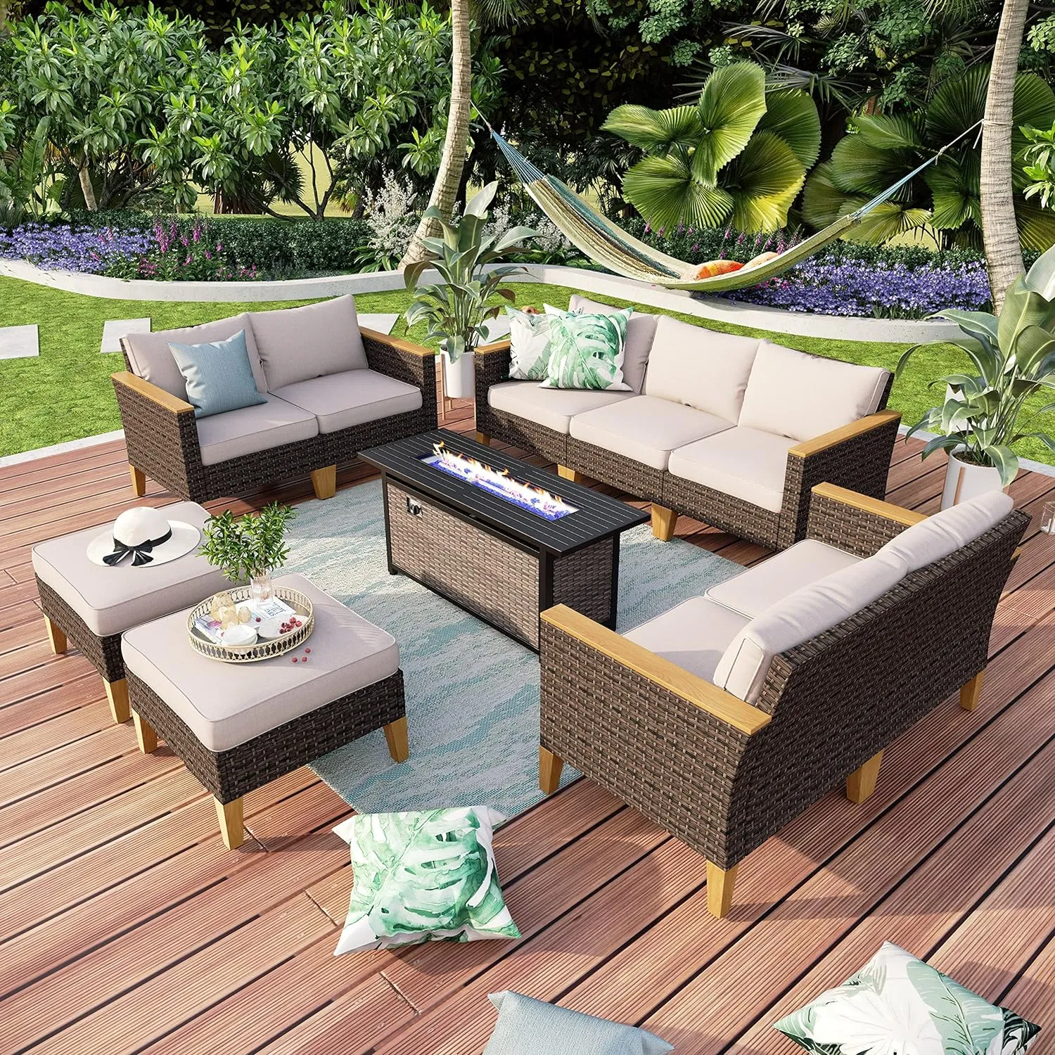 Patio Furniture Set, All-Weather Rattan Patio Conversation Set Outdoor Sectional Sofa for Garden