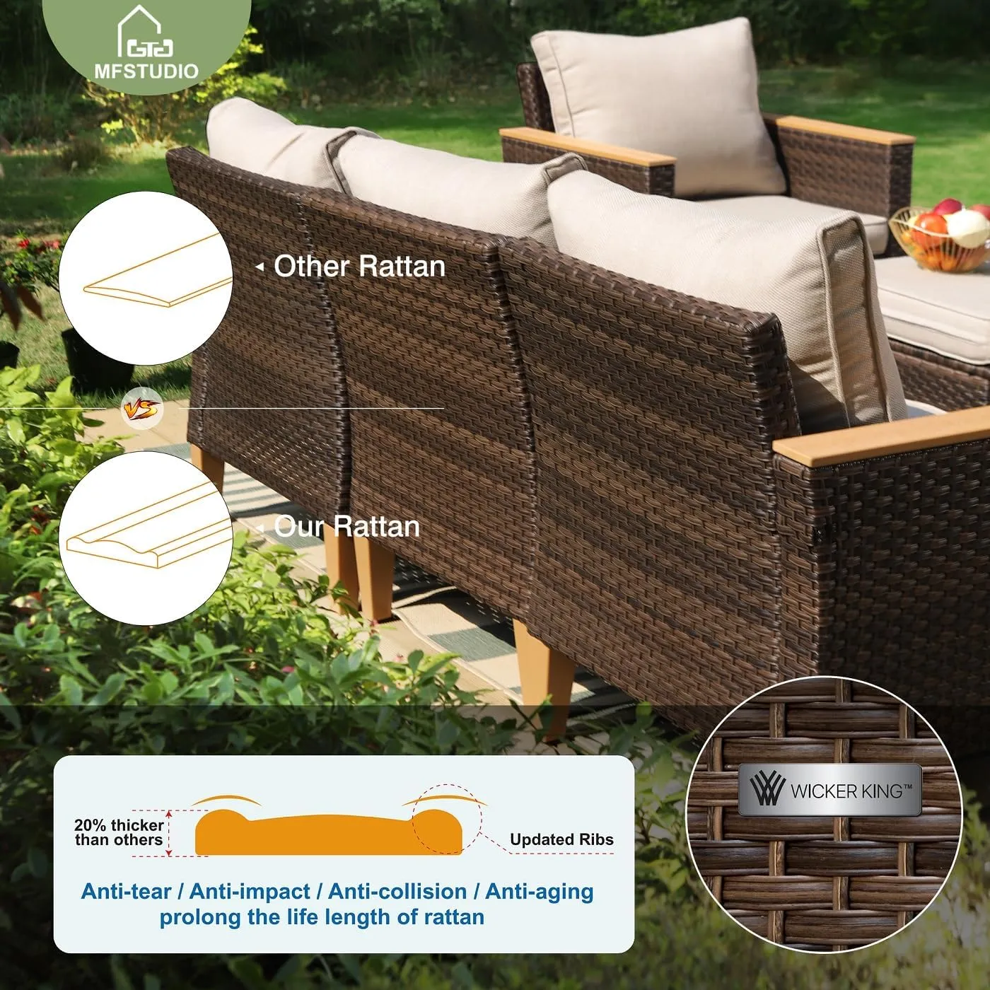 Patio Furniture Set, All-Weather Rattan Patio Conversation Set Outdoor Sectional Sofa for Garden