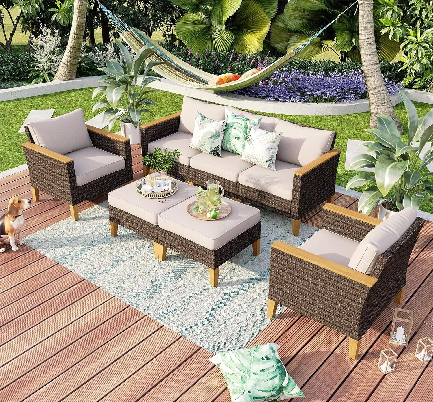 Patio Furniture Set, All-Weather Rattan Patio Conversation Set Outdoor Sectional Sofa for Garden