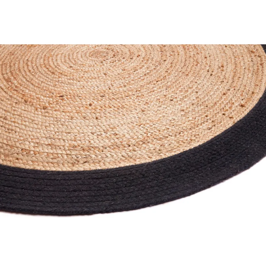 Phoenix Black Large Jute Round Floor Rug