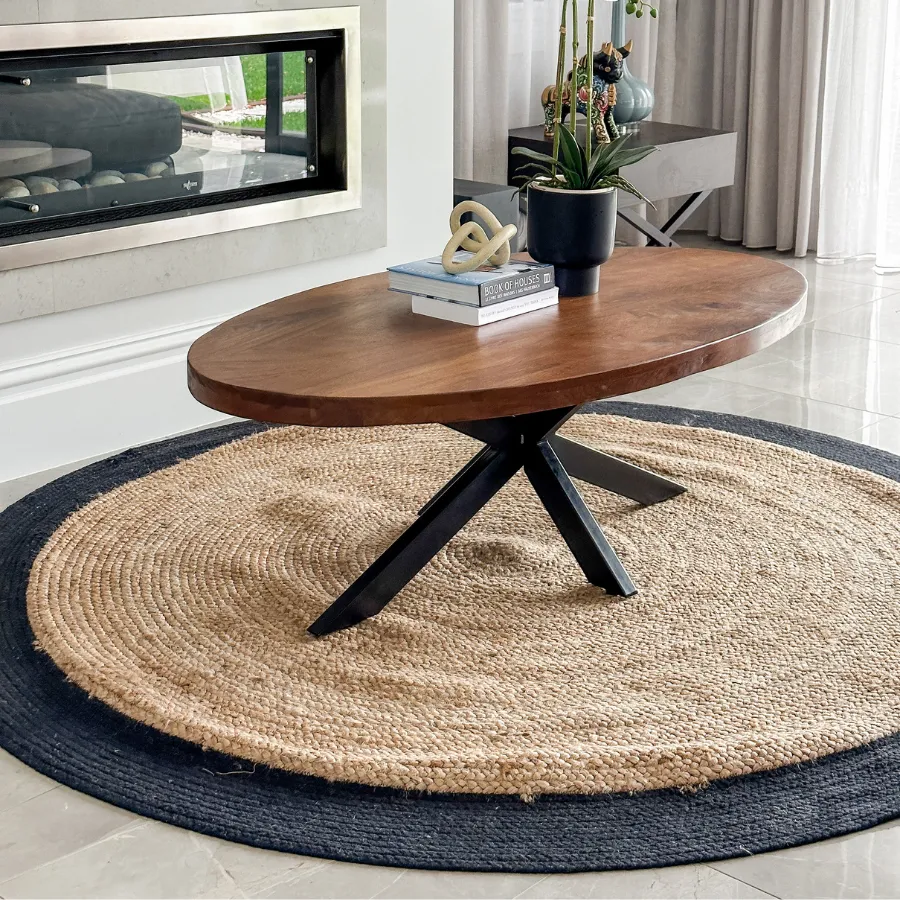 Phoenix Black Large Jute Round Floor Rug