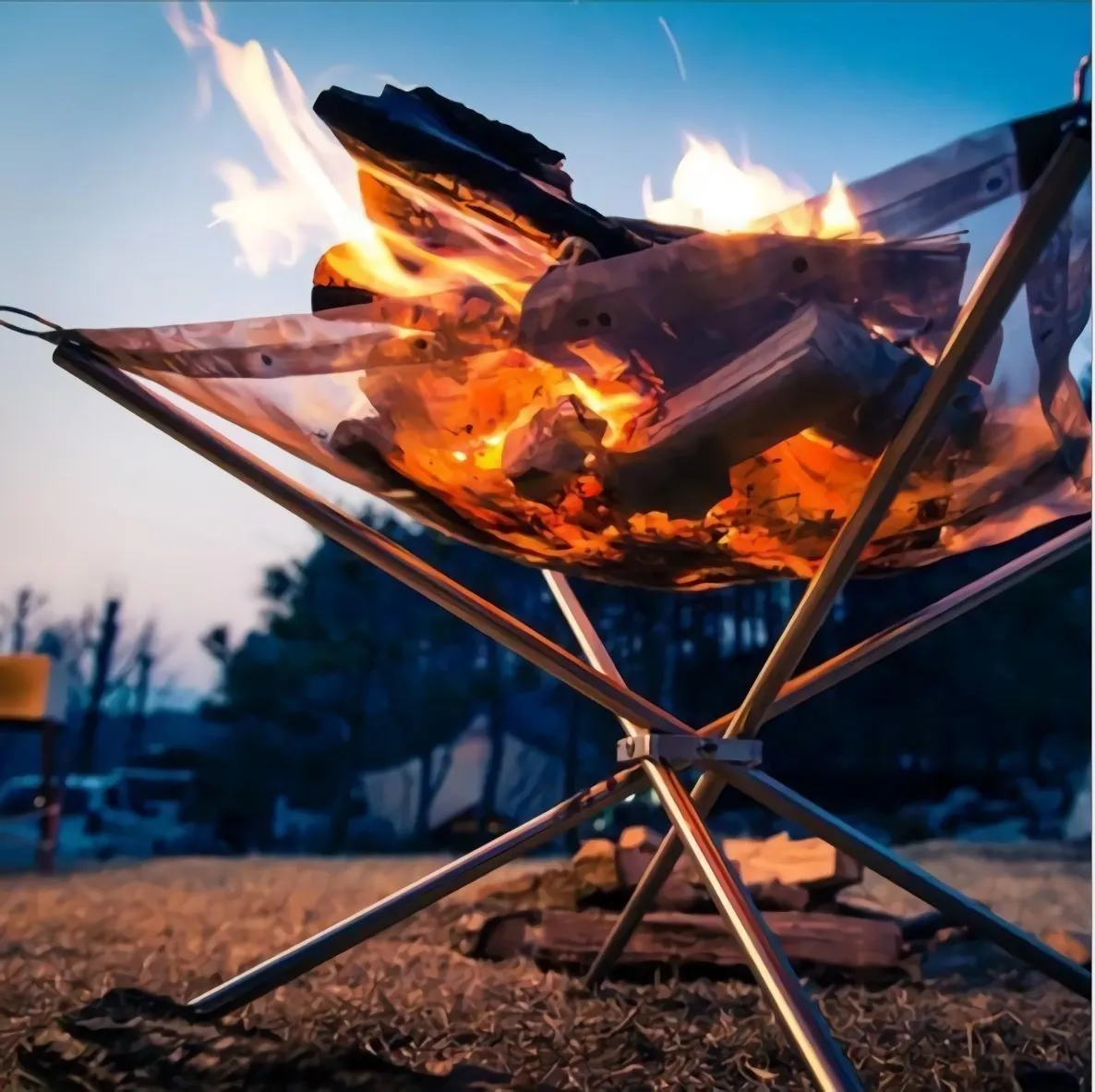 Portable Outdoor Fire Pit : Collapsing Steel Mesh FirePlace - Perfect for Camping, Backyard and Garden - Carrying Bag Included