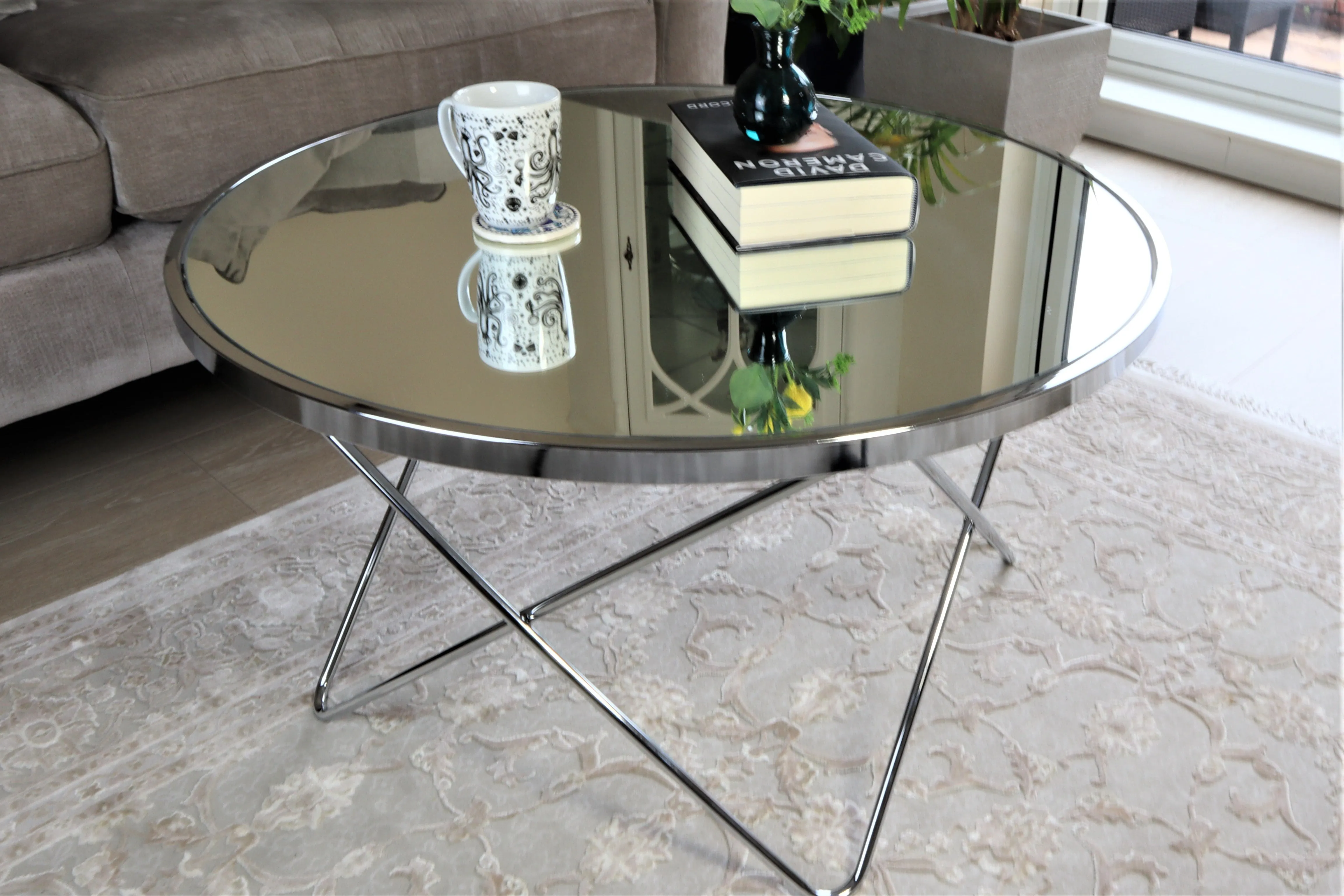 Porto Round Coffee Table, Metal, Chrome/Mirror