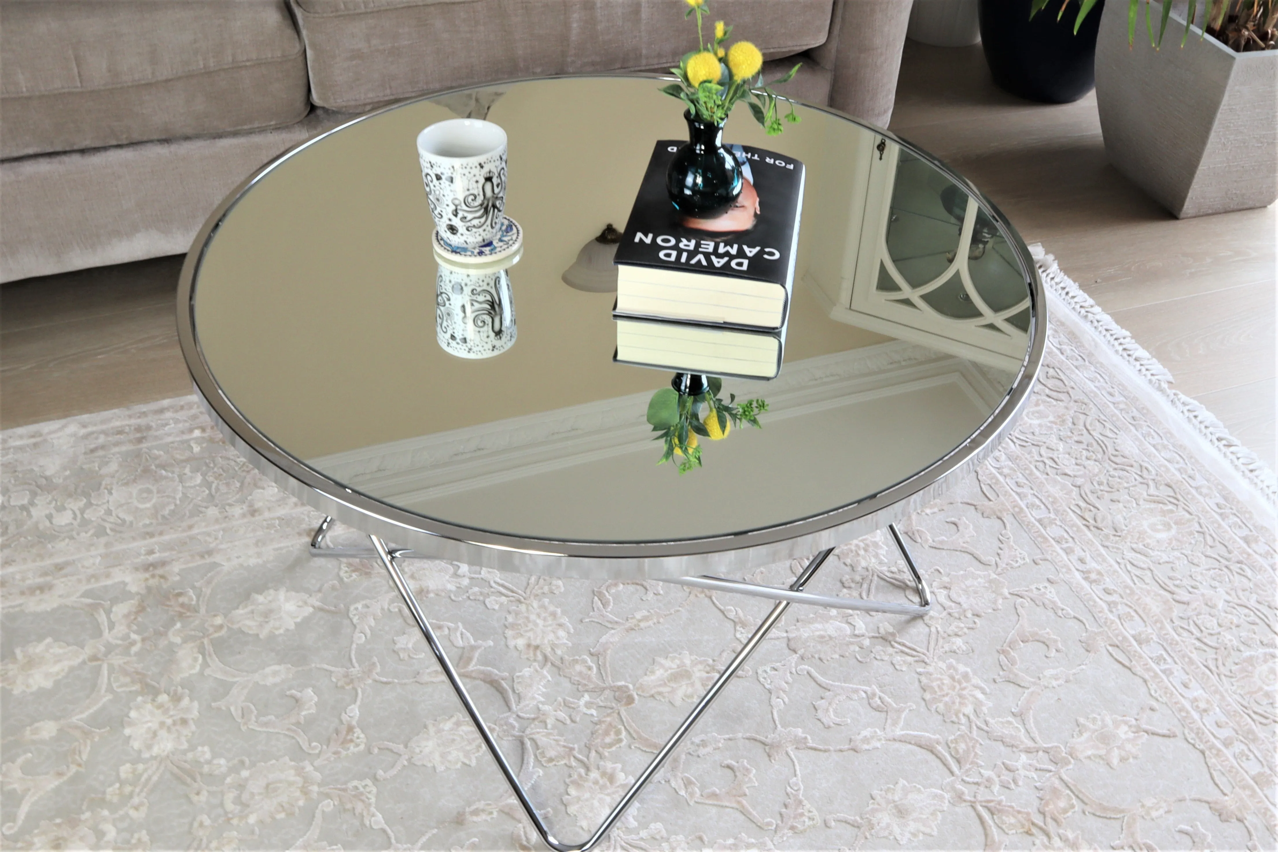 Porto Round Coffee Table, Metal, Chrome/Mirror