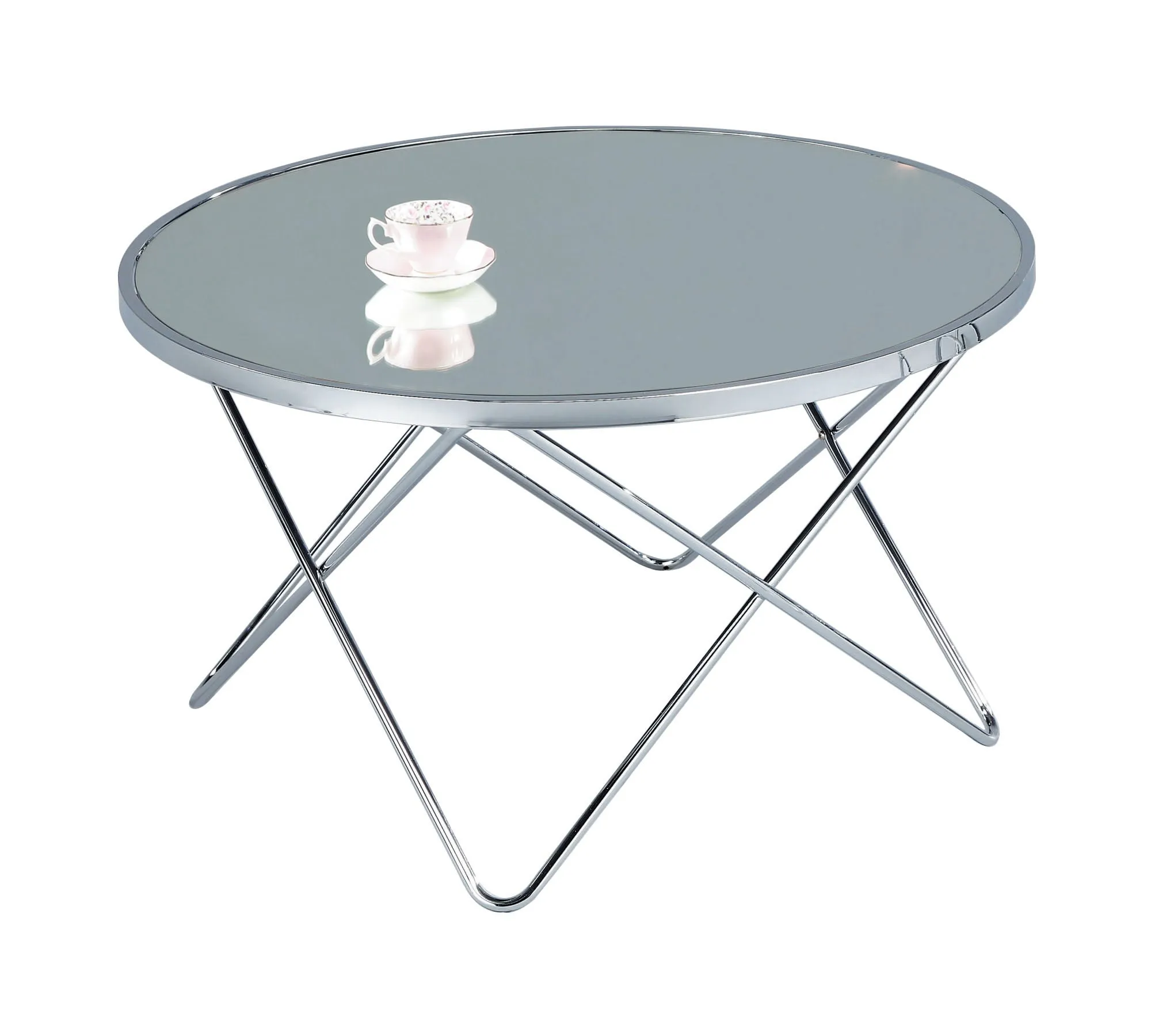 Porto Round Coffee Table, Metal, Chrome/Mirror