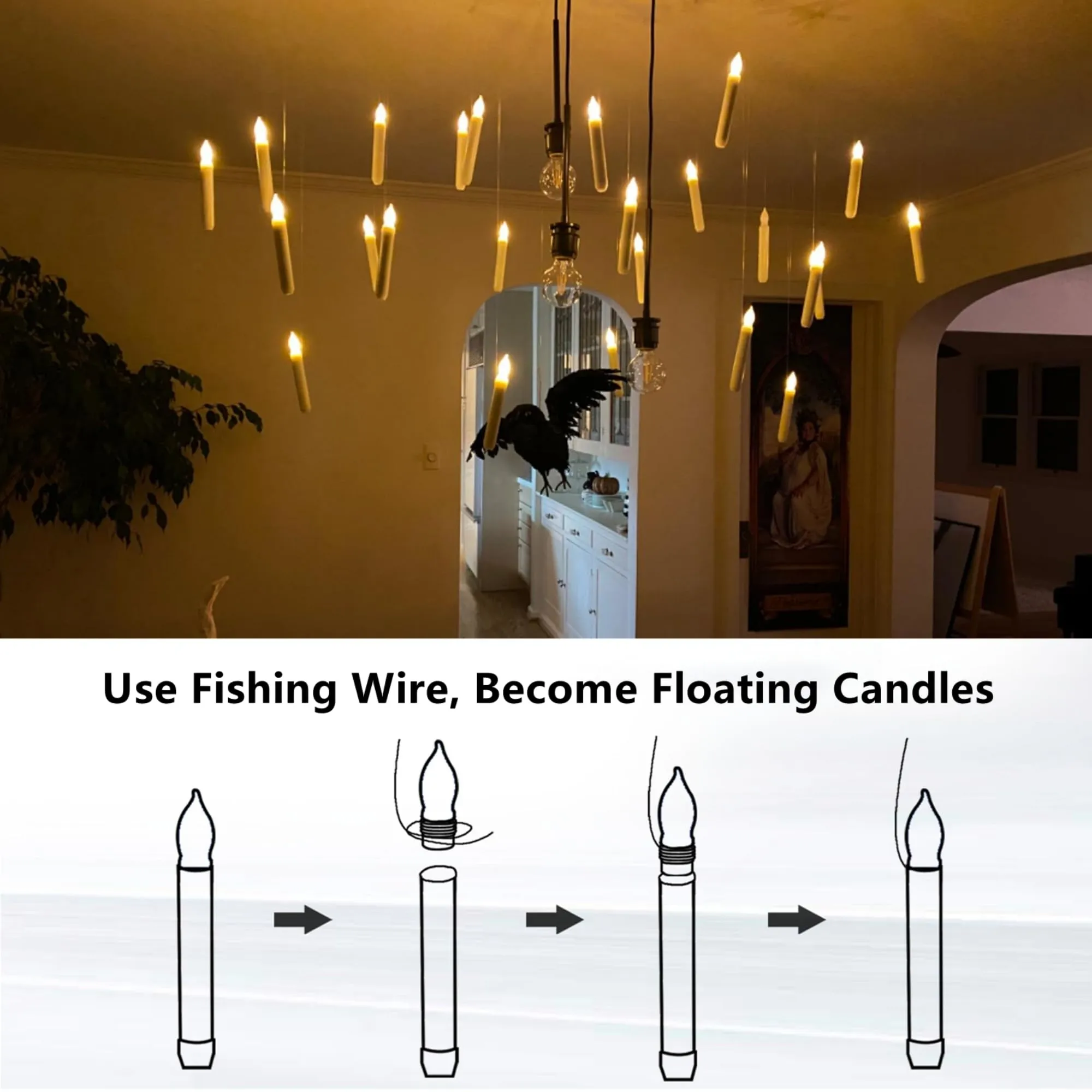 Raycare 12Pcs Led Taper Candle Lights, Harry Potter Floating Candles, Battery Operated Led Candles For Party, Classroom Decorations, White