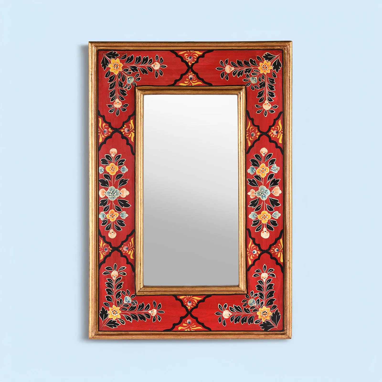 Red Hand Painted Indian Mirror