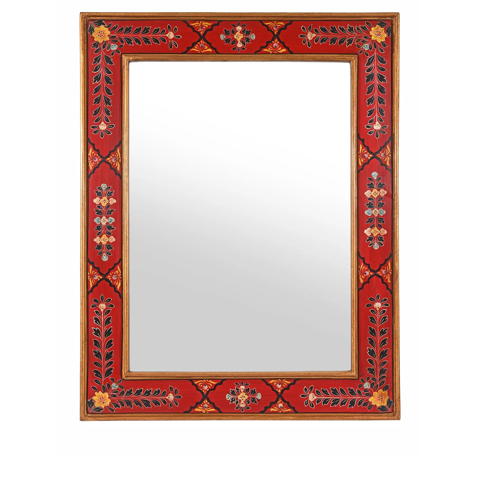 Red Hand Painted Indian Mirror