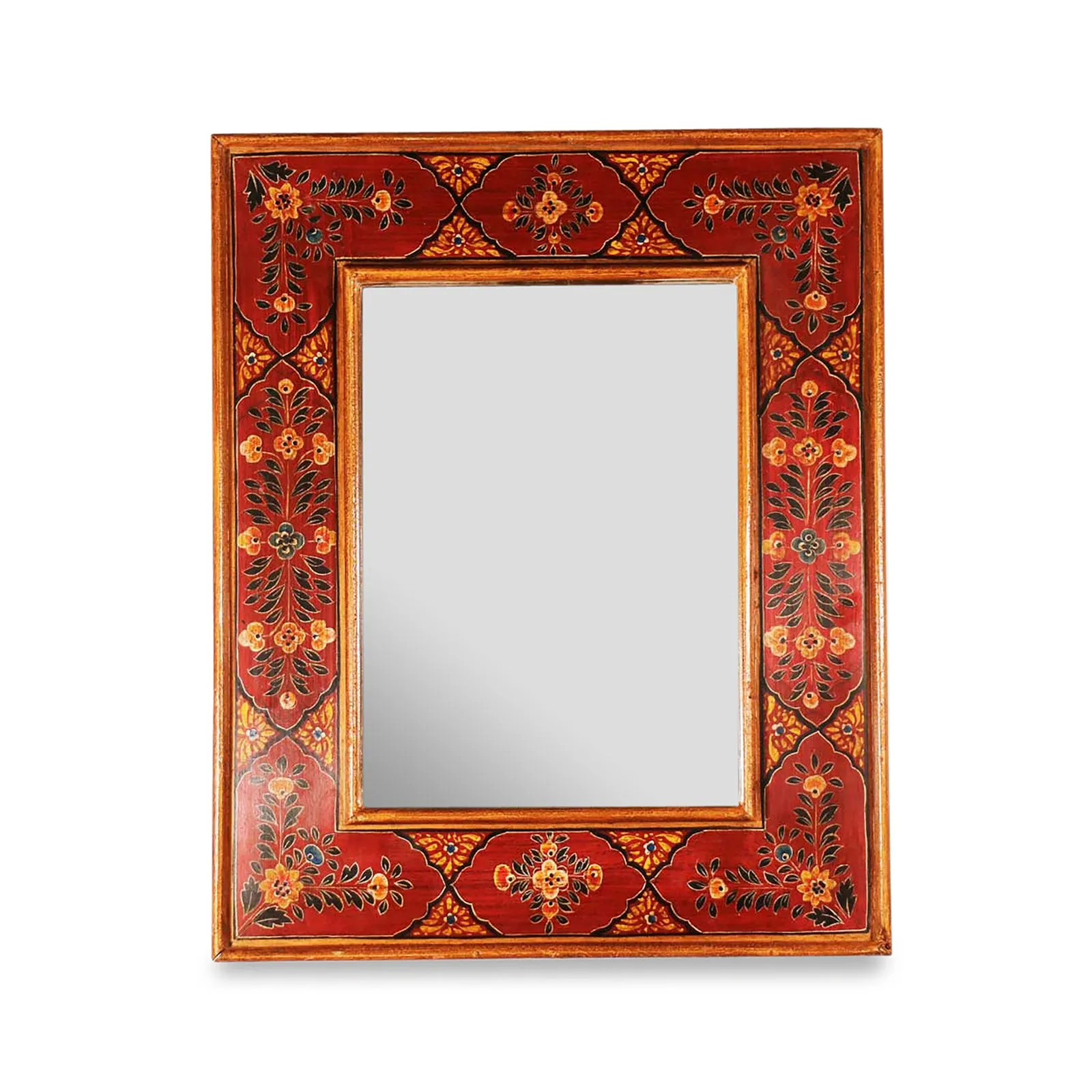 Red Hand Painted Indian Mirror