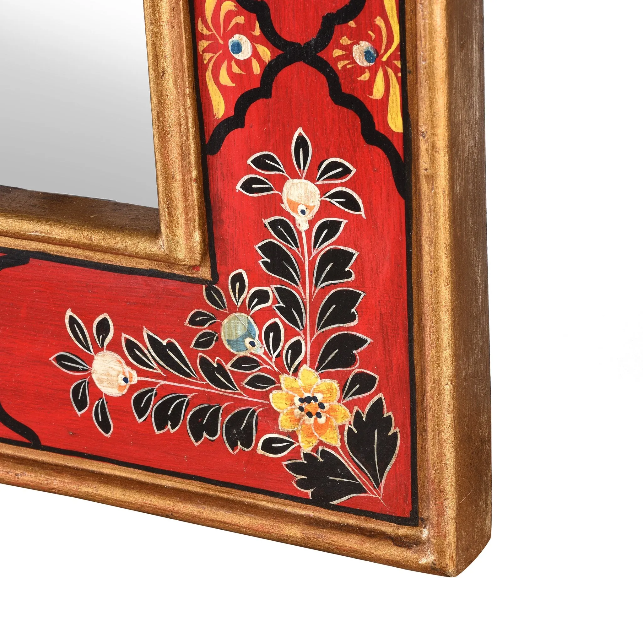 Red Hand Painted Indian Mirror