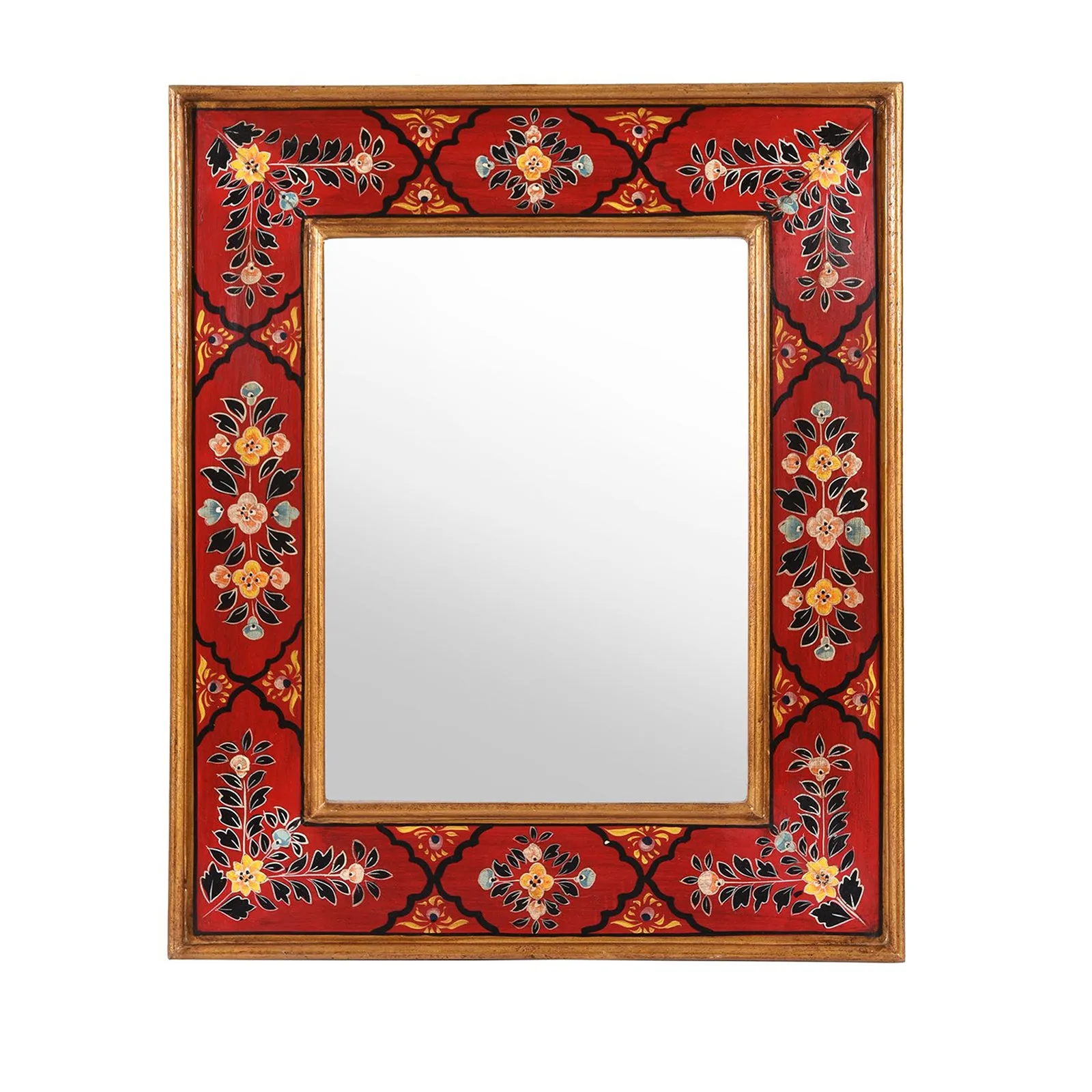 Red Hand Painted Indian Mirror