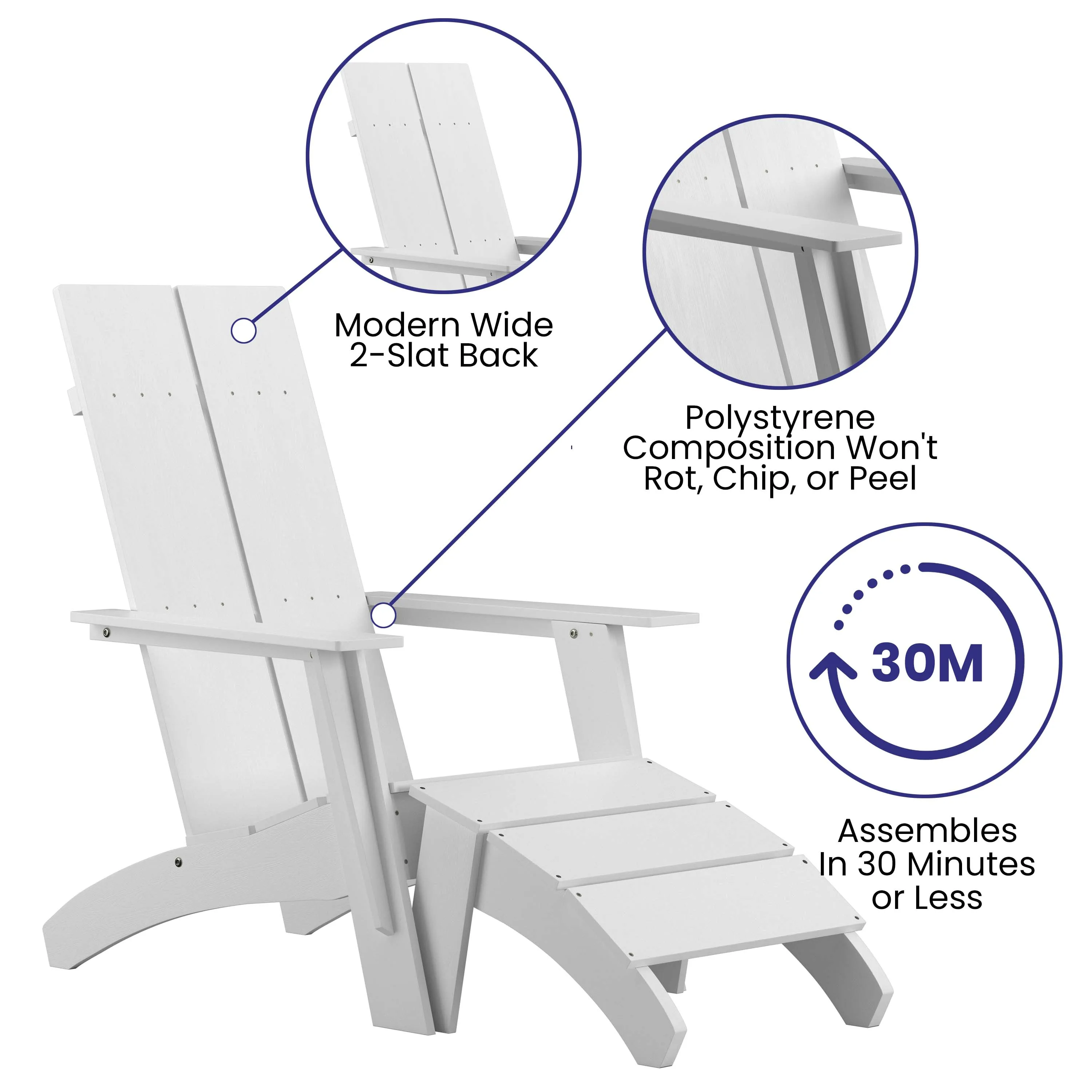 Sawyer Modern All-Weather Poly Resin Wood Adirondack Chair with Foot Rest