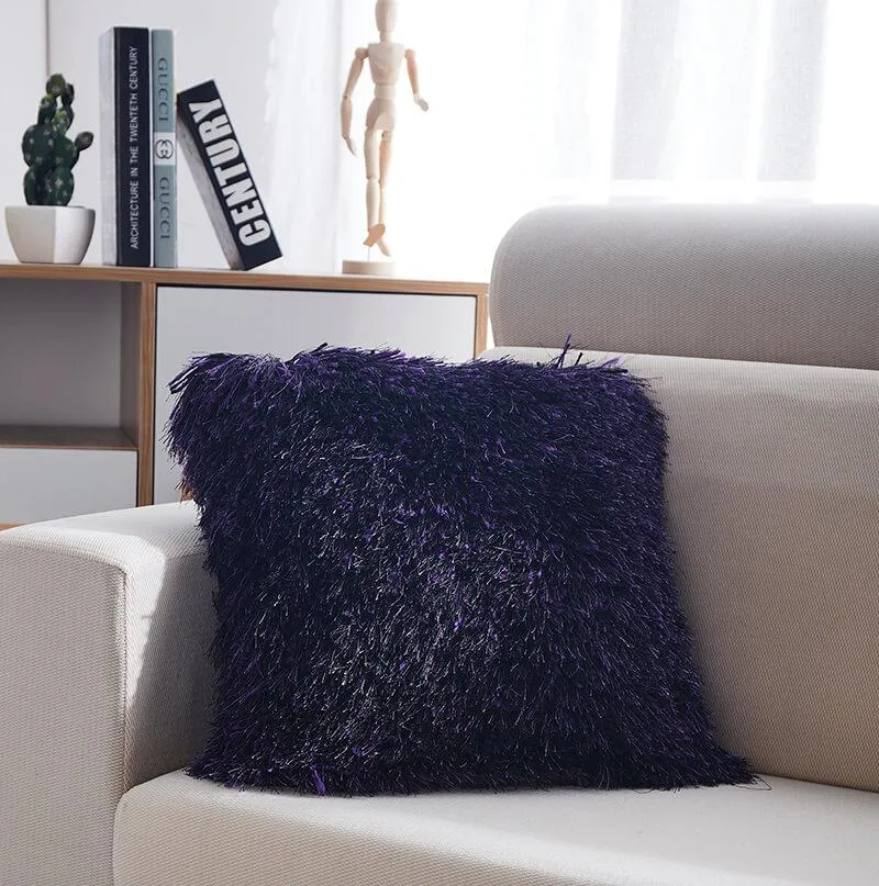 Shaggy Purple and Black Decorative Pillow