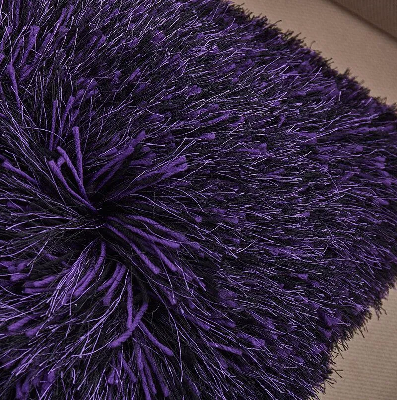 Shaggy Purple and Black Decorative Pillow