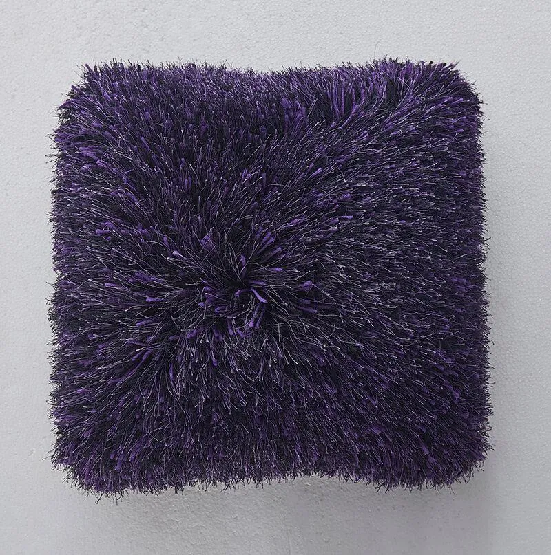 Shaggy Purple and Black Decorative Pillow