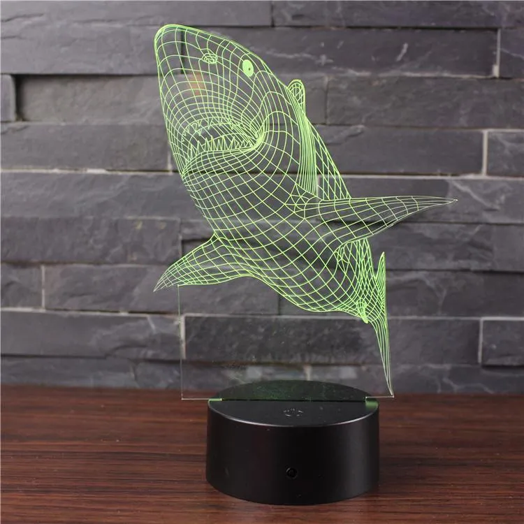 Shark 3D Illusion Lamp Birthday Gift Night Light Beside Table Lamp 16 Colors Auto Changing Desk Decoration Lamps