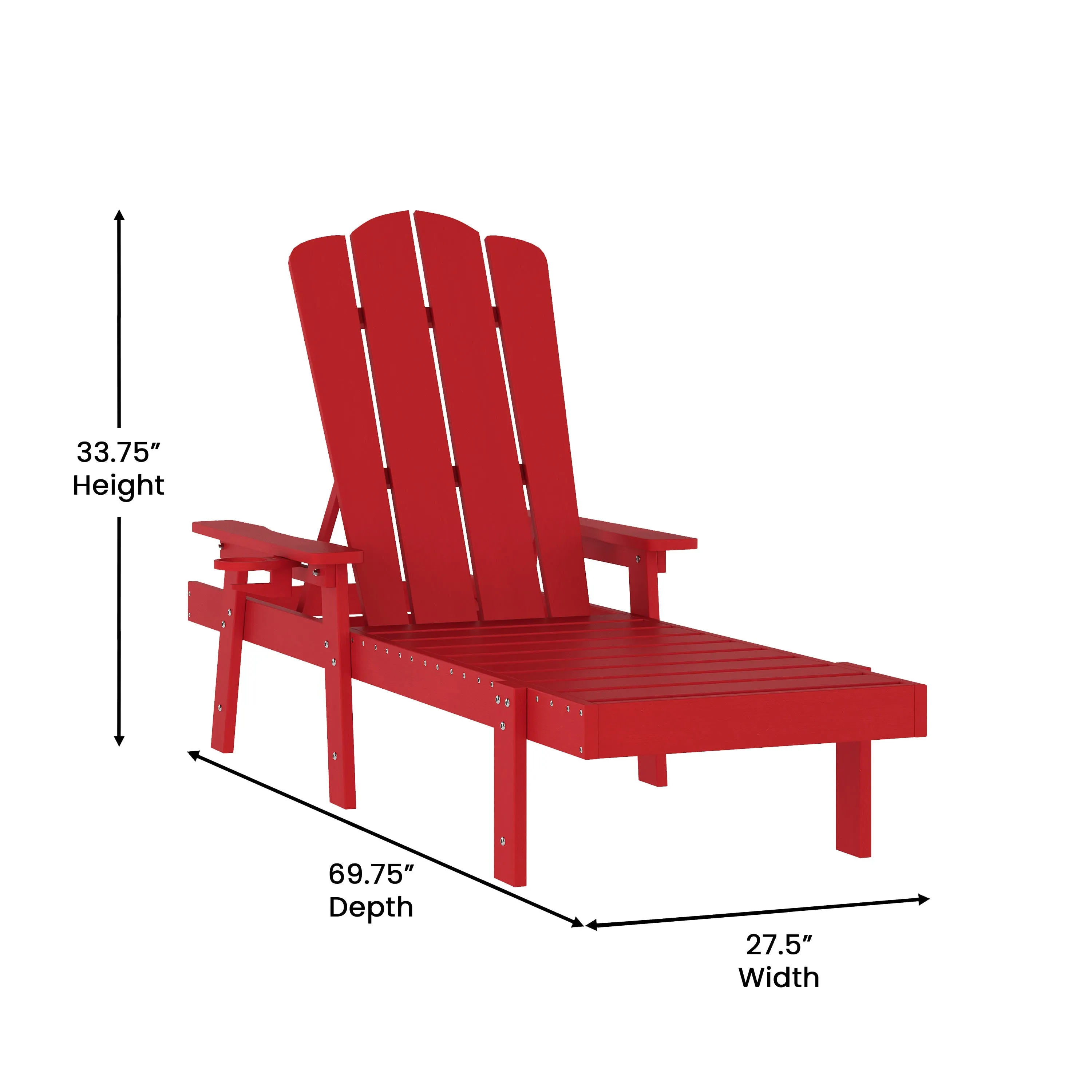 Sonora Commercial Grade 3 Piece Indoor/Outdoor Adirondack Set with 2 Adjustable HDPE Loungers with Cup Holders and 2-Tier Side Table