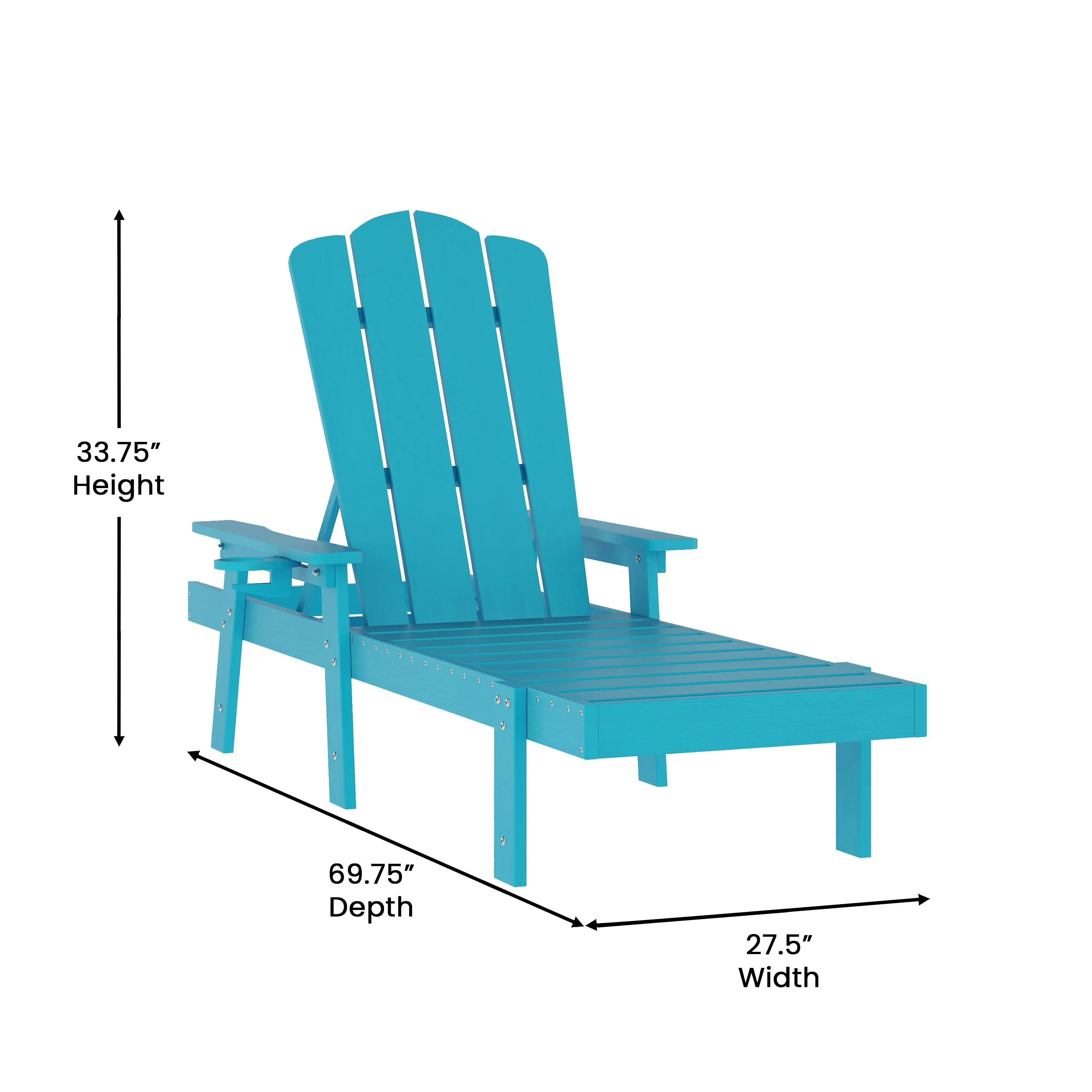 Sonora Commercial Grade 3 Piece Indoor/Outdoor Adirondack Set with 2 Adjustable HDPE Loungers with Cup Holders and 2-Tier Side Table