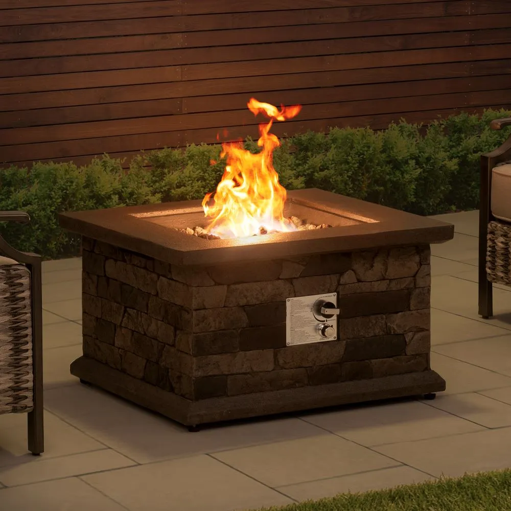 SUNJOY 28 Inch Smokeless Firepit Outdoor Propane Gas Slate Square LP Fire Pit Table with Propane Tank Bracket and Lava Rocks