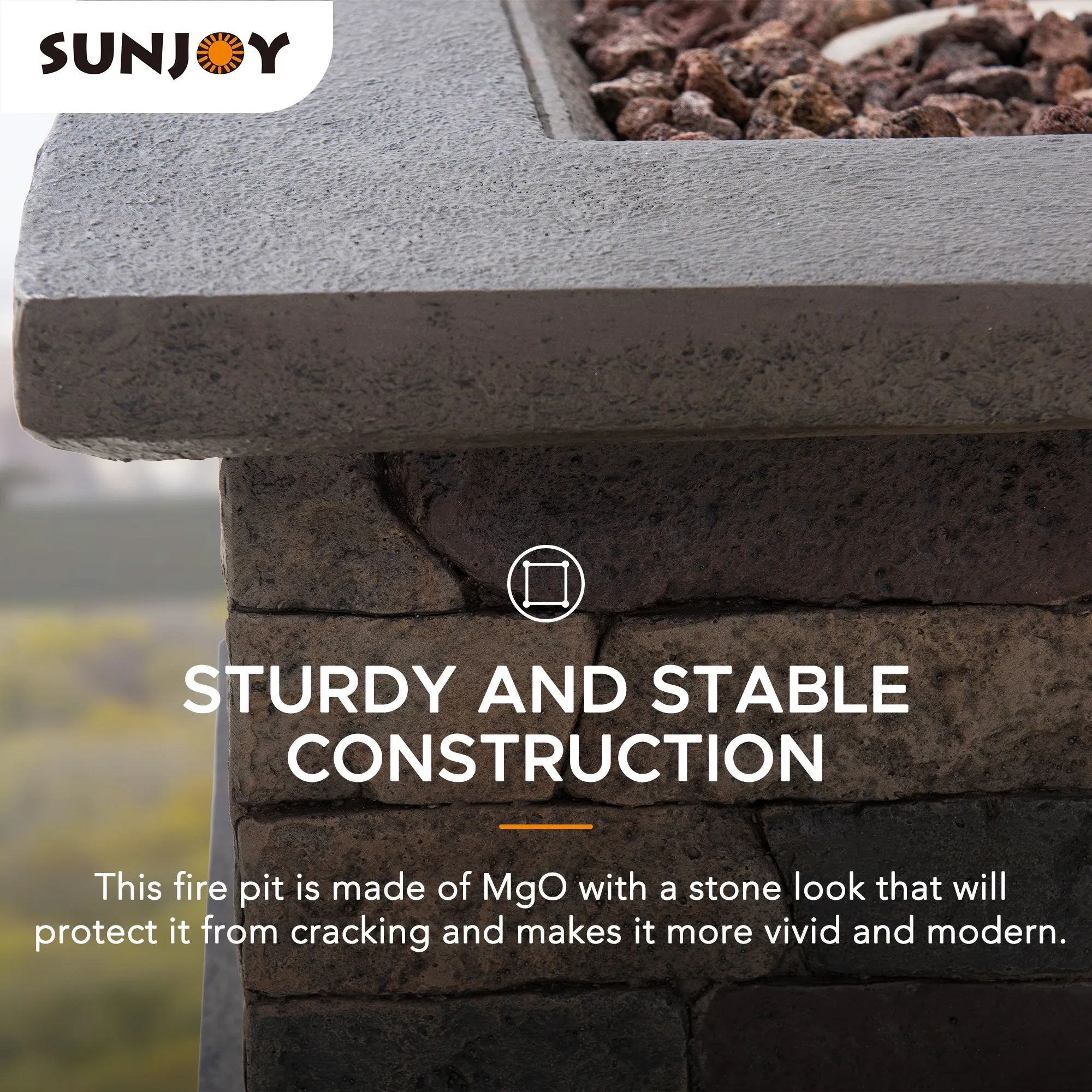 SUNJOY 28 Inch Smokeless Firepit Outdoor Propane Gas Slate Square LP Fire Pit Table with Propane Tank Bracket and Lava Rocks