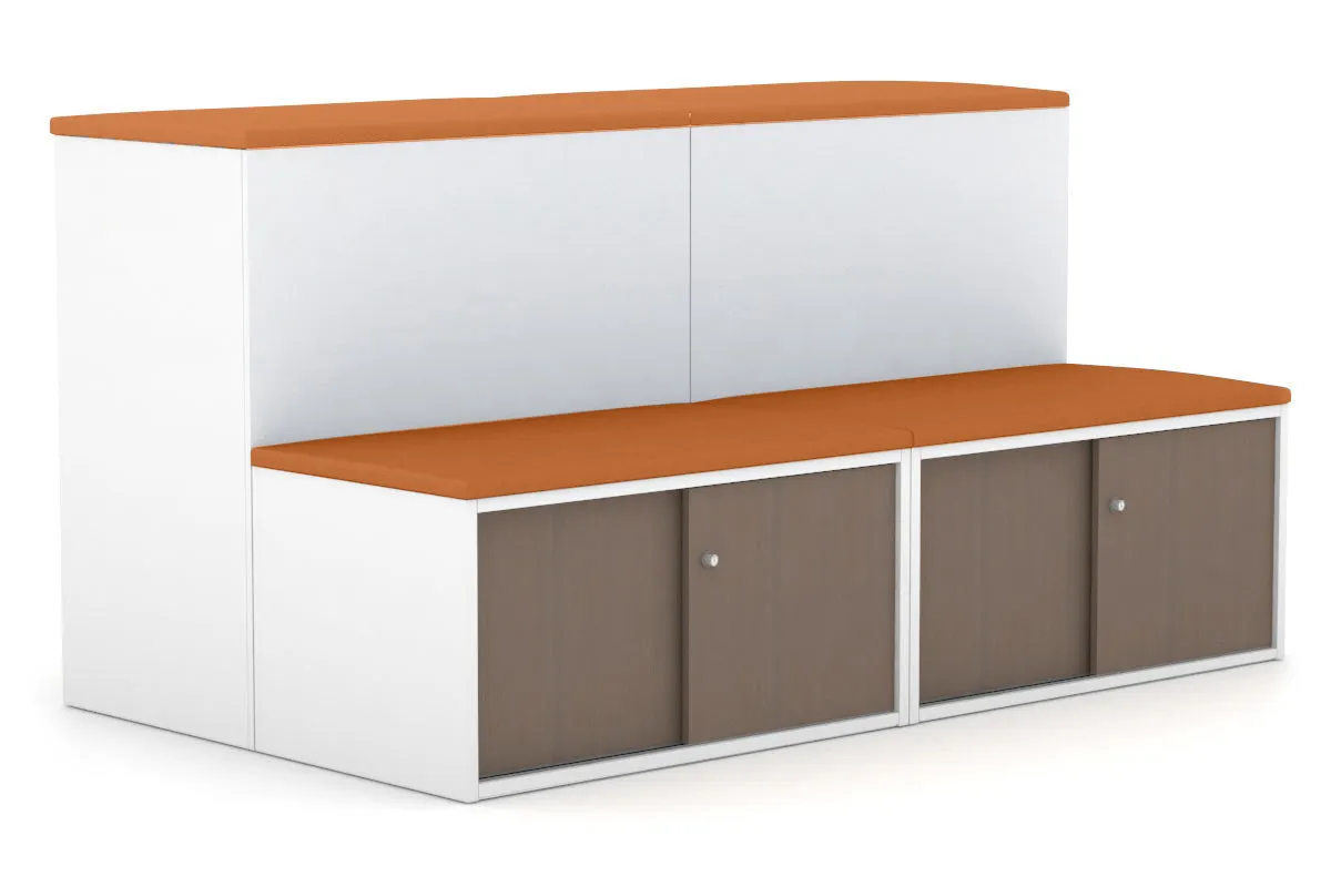 Uniform Activity Module - Med Sliding 4 Door Credenza with Low Sliding 4 Door Credenza - Seat Cushion [White Handle]