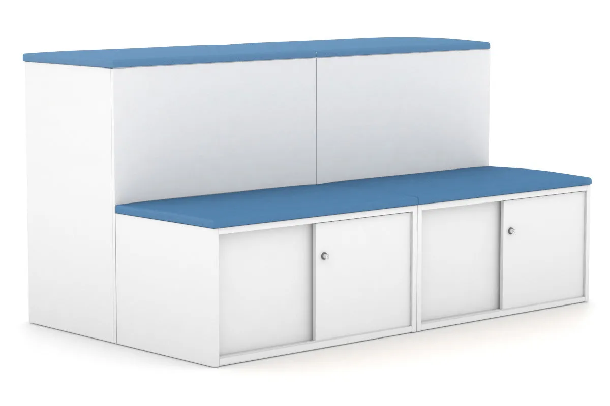 Uniform Activity Module - Med Sliding 4 Door Credenza with Low Sliding 4 Door Credenza - Seat Cushion [White Handle]