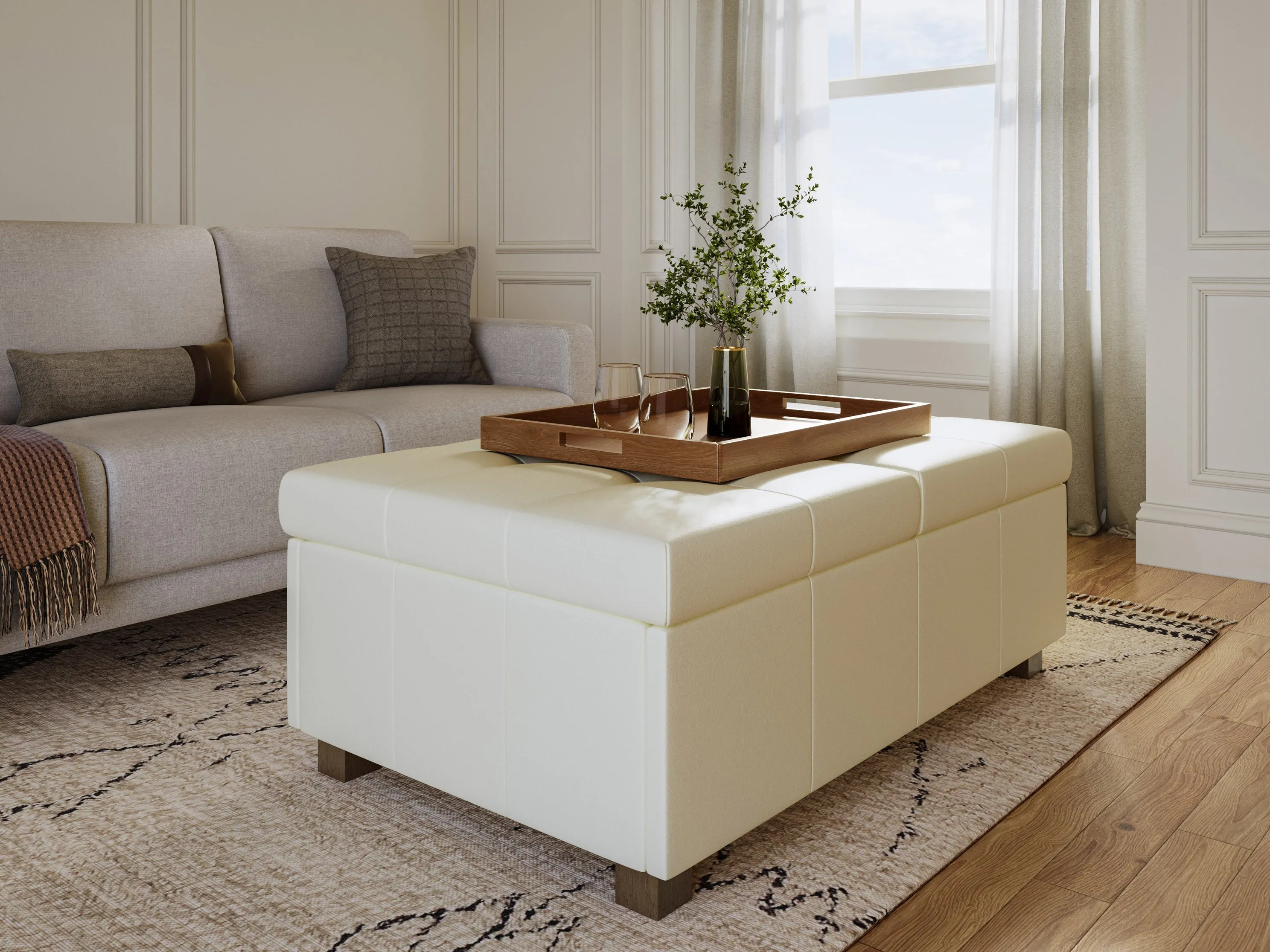 Warm White Deluxe Storage Ottoman