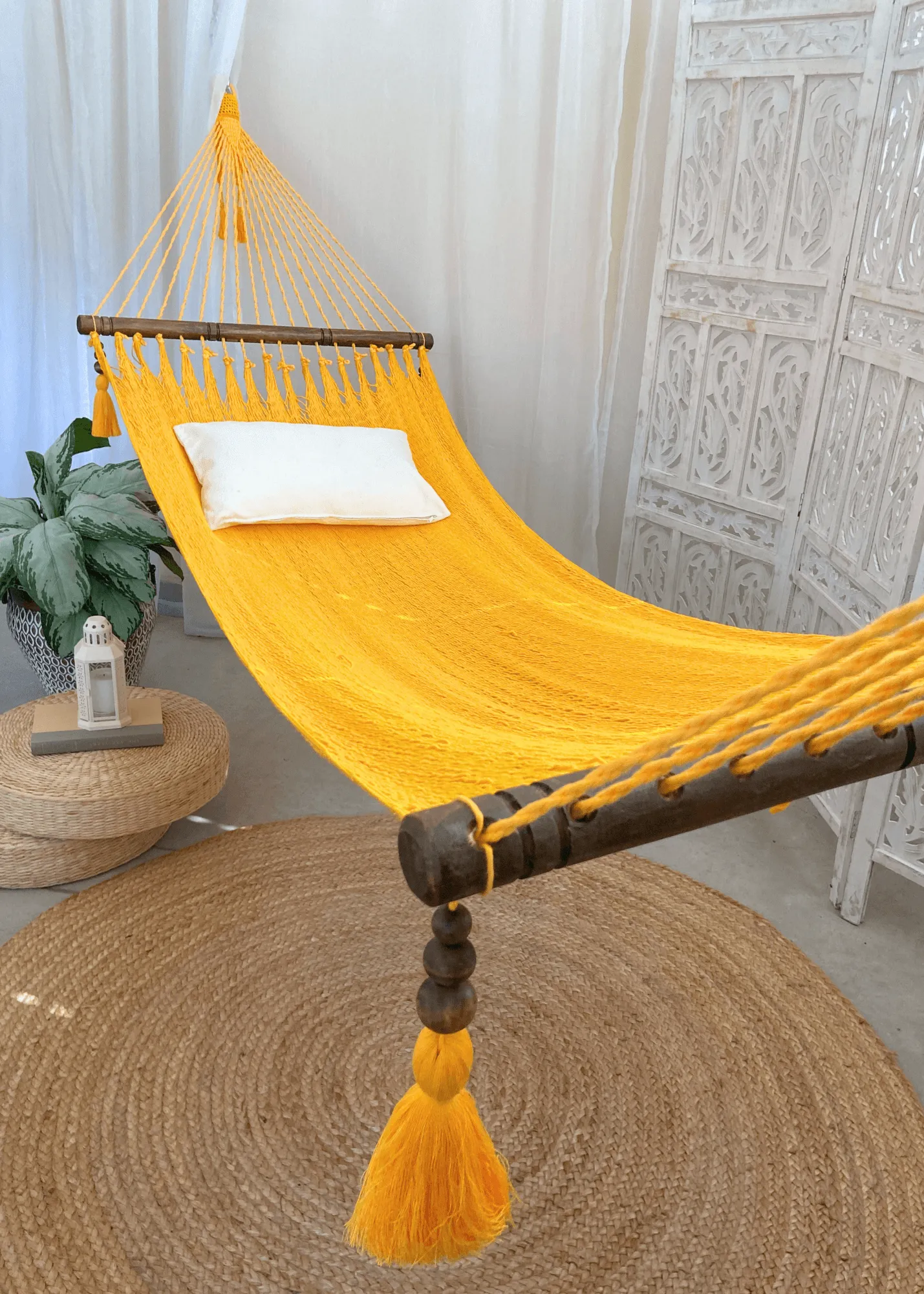 Woven Yellow Hammock With Wood Spreaders | JULIANNA